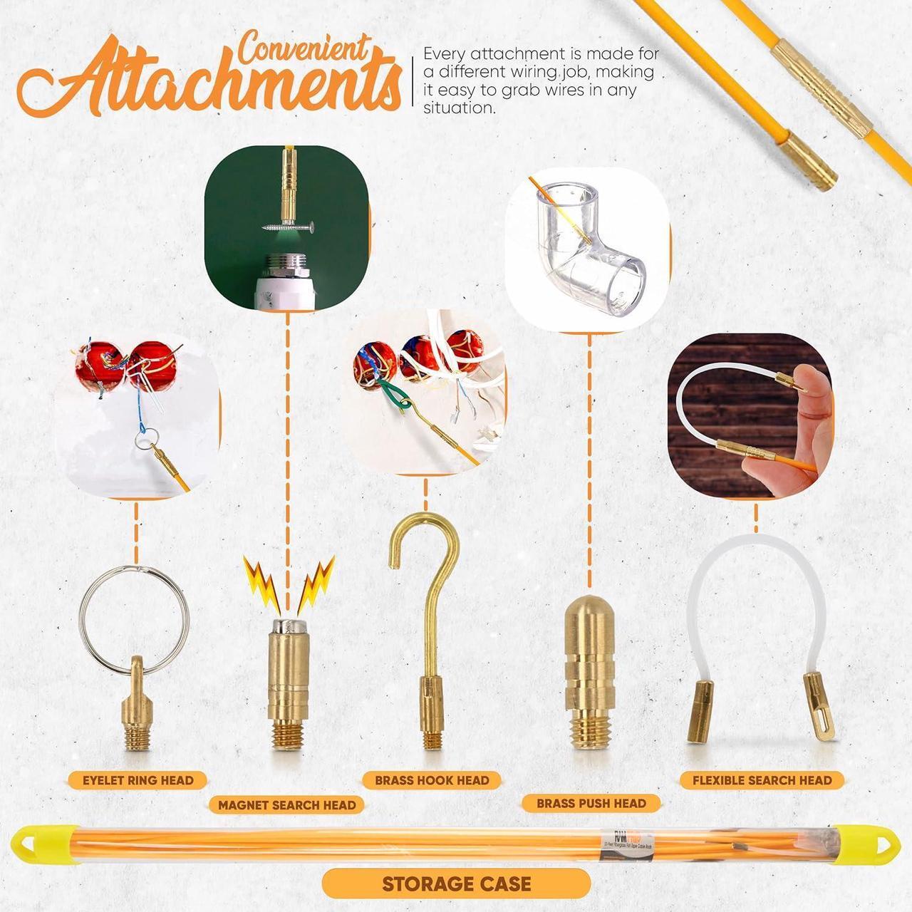 Alt view image 7 of 7 - 33' Fiberglass Fish Tape Wire Puller - Flexible Wire Puller Electrical Fish Rod to Fish Wire Through Wall, Pull/Push Pole for Cable Fishing Tools - by Ram-Pro