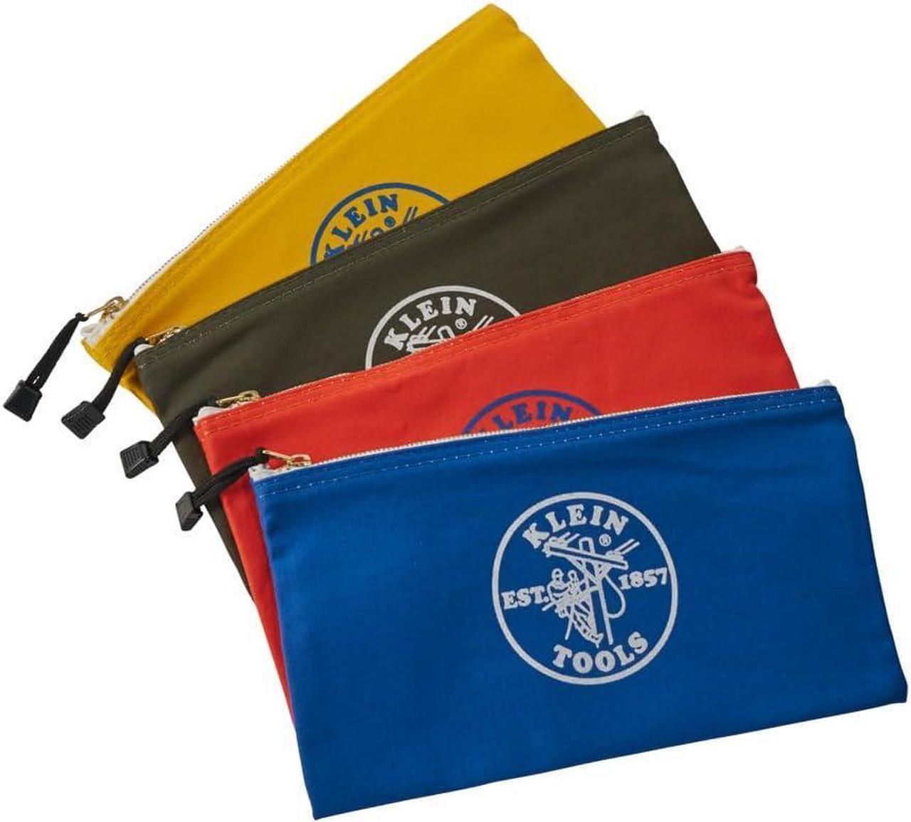Alt view image 2 of 7 - Klein Tools 5140 Canvas Zipper Bag, Tool Pouch, Tool Bag, Utility Bag, Bank Deposit Bag, 12.5 x 7-Inch, Olive/Orange/Blue/Yellow 4-Pack