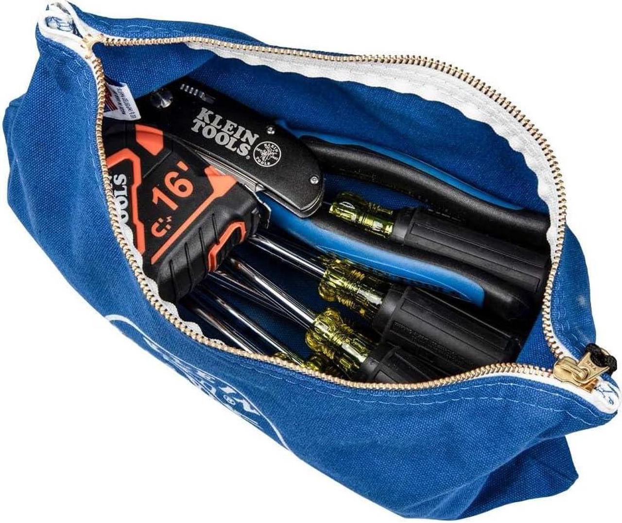 Alt view image 7 of 7 - Klein Tools 5140 Canvas Zipper Bag, Tool Pouch, Tool Bag, Utility Bag, Bank Deposit Bag, 12.5 x 7-Inch, Olive/Orange/Blue/Yellow 4-Pack