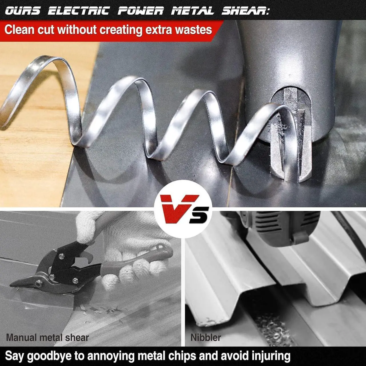 Alt view image 3 of 7 - SHALL Electric Metal Cutting Shear, 4.0-Amp Corded Sheet Metal Cutter, Variable Speed with 360 Degree Swivel Head, Continuous Cutting, Clean Cut for 14GA Sheet Metal & 16GA Stainless Steel, 2500 SPM