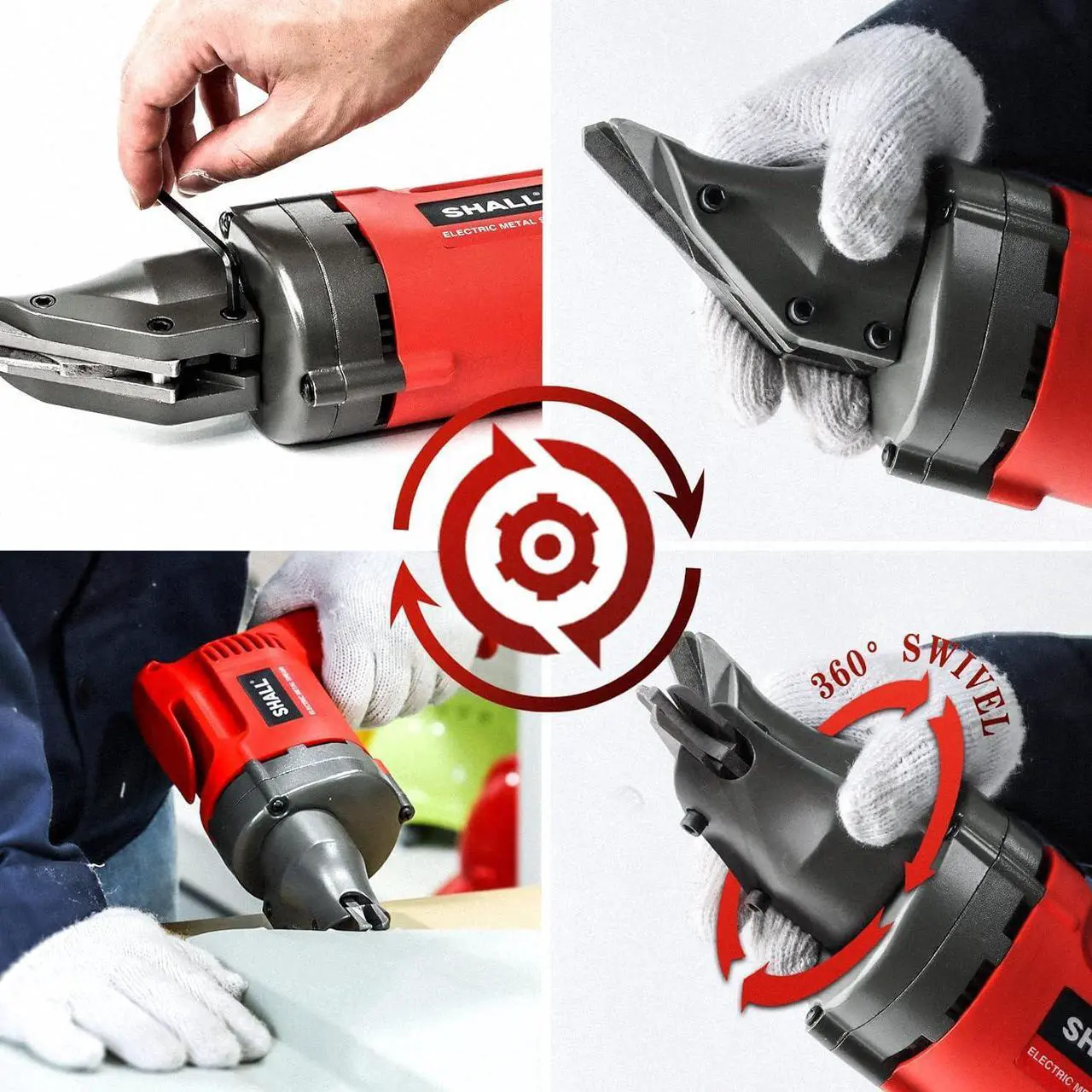 Alt view image 6 of 7 - SHALL Electric Metal Cutting Shear, 4.0-Amp Corded Sheet Metal Cutter, Variable Speed with 360 Degree Swivel Head, Continuous Cutting, Clean Cut for 14GA Sheet Metal & 16GA Stainless Steel, 2500 SPM