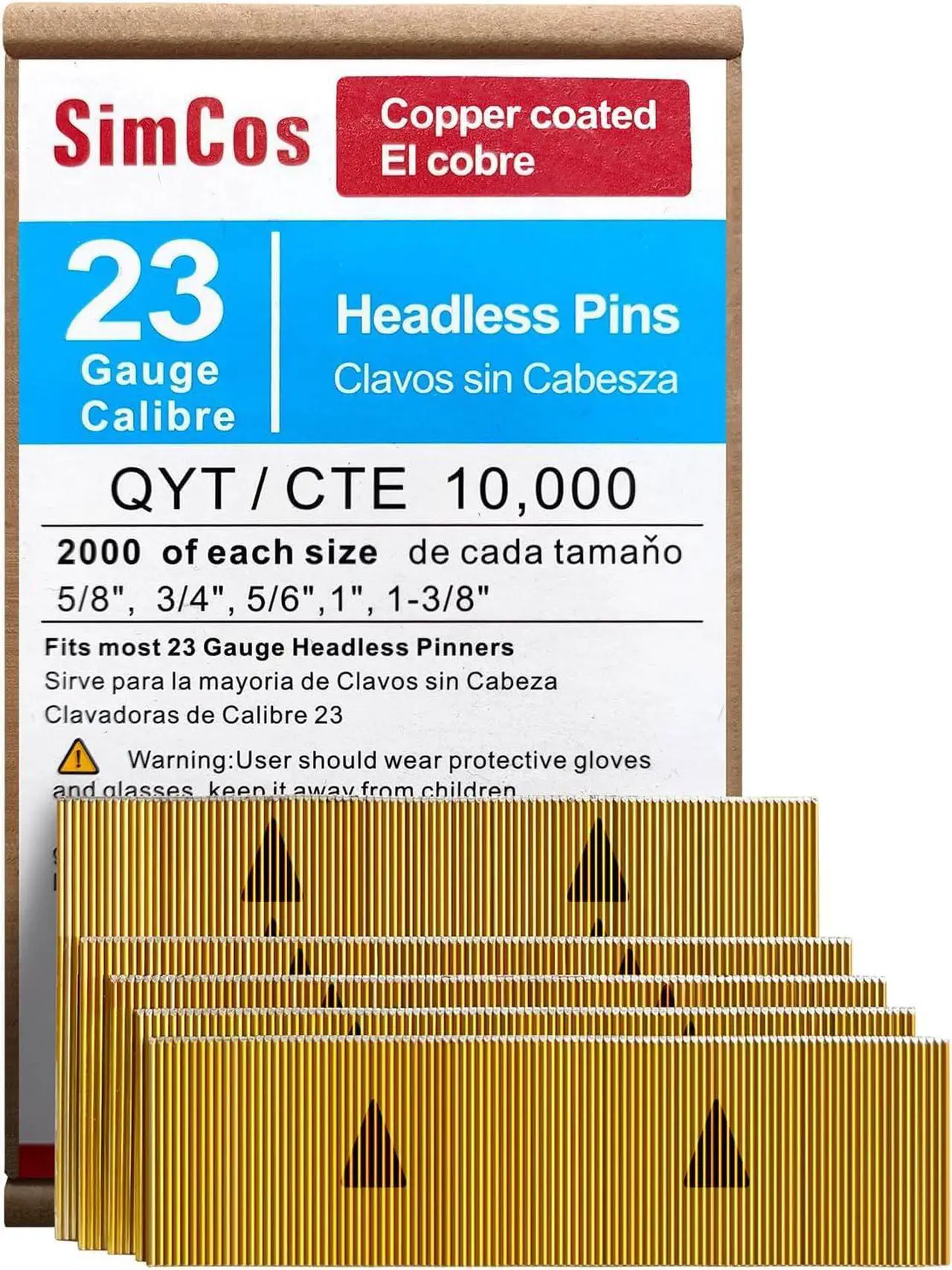 Alt view image 2 of 6 - SimCos 23 Gauge Pinner Nails (5/8",3/4",5/6",1",1-3/8") assorted 5 sizes' Headless Pin Nails for 23 GA Pneumatic or Electric Pinner or pin gun,Project Pack (10000)