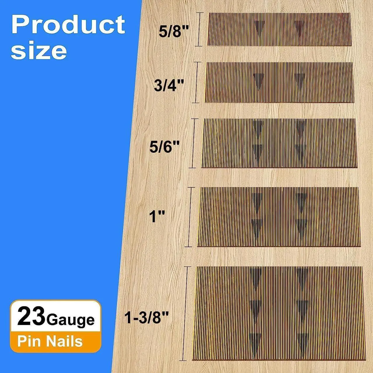 Alt view image 3 of 6 - SimCos 23 Gauge Pinner Nails (5/8",3/4",5/6",1",1-3/8") assorted 5 sizes' Headless Pin Nails for 23 GA Pneumatic or Electric Pinner or pin gun,Project Pack (10000)
