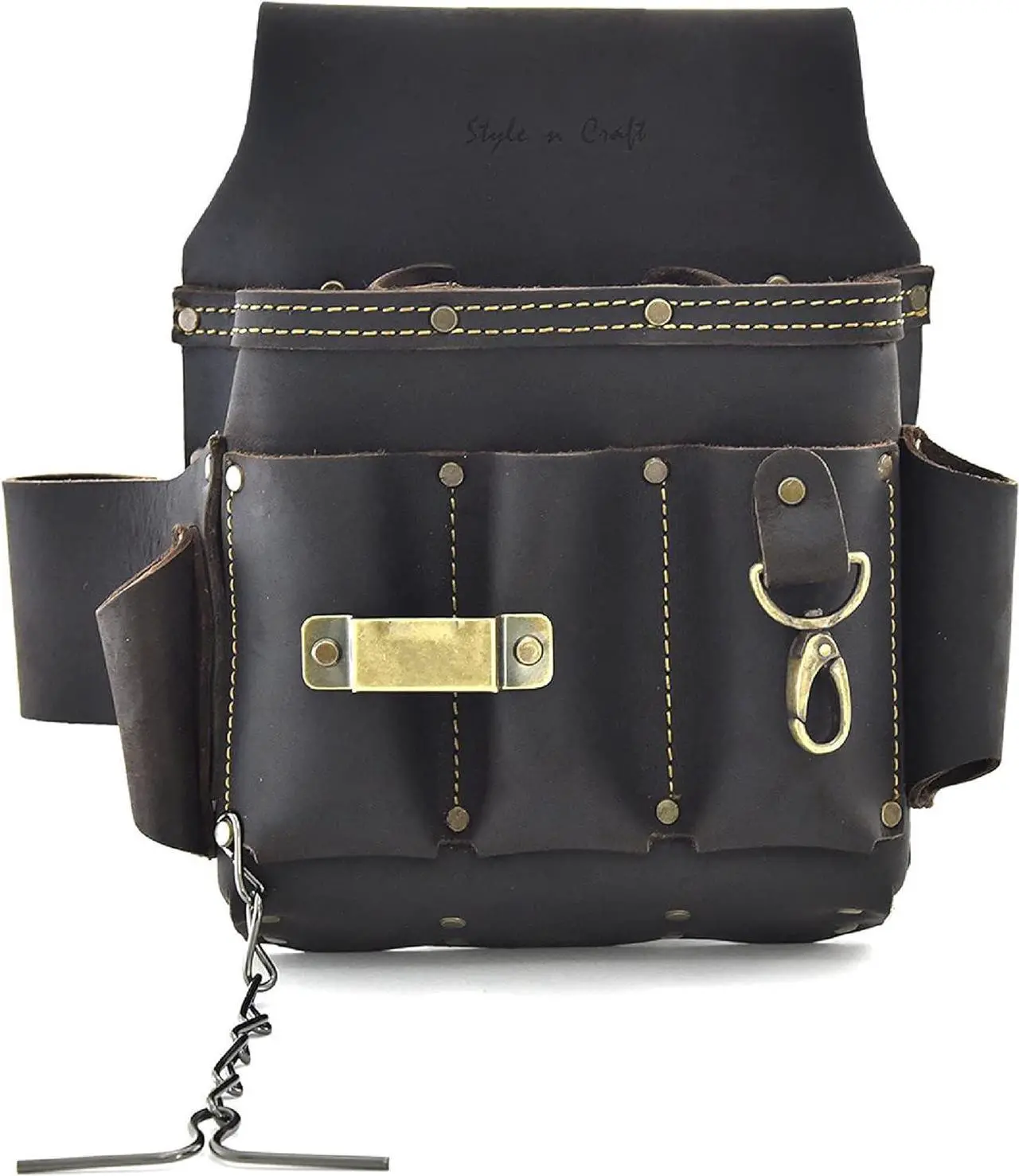 Main image of Style n Craft - 10 Pocket Electrician's Tool Pouch, Heavy-Duty Leather Tool Pouch, Perfect and Durable Full-Grain Oiled Leather Pouch, Dark Brown (#70603)