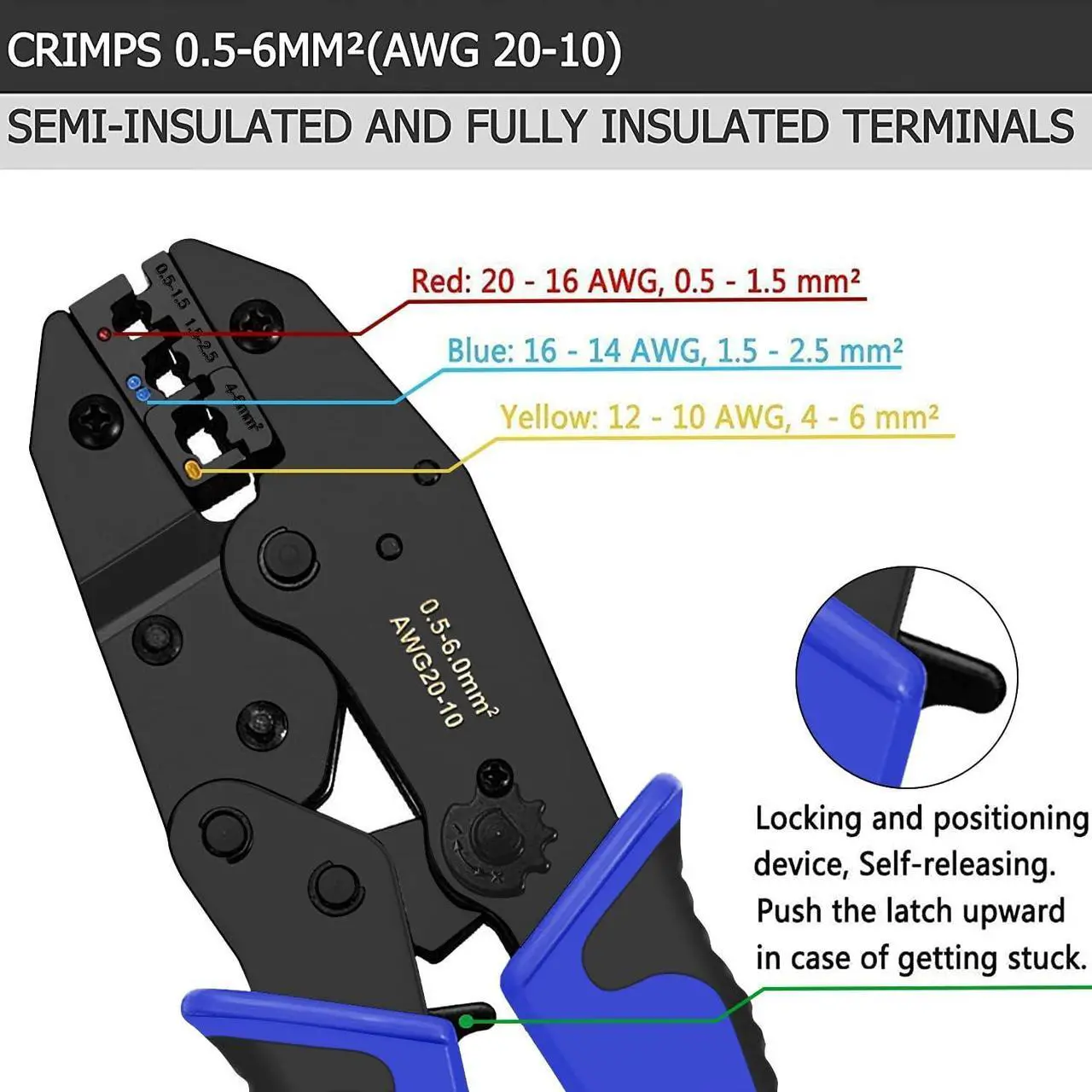Alt view image 4 of 7 - Wire Terminals Crimping Tool, Qibaok Insulated Ratcheting Terminals Crimper Kit of AWG22-10 with 800PCS Insulated Butt Bullet Spade Fork Ring Crimp Terminals Connectors