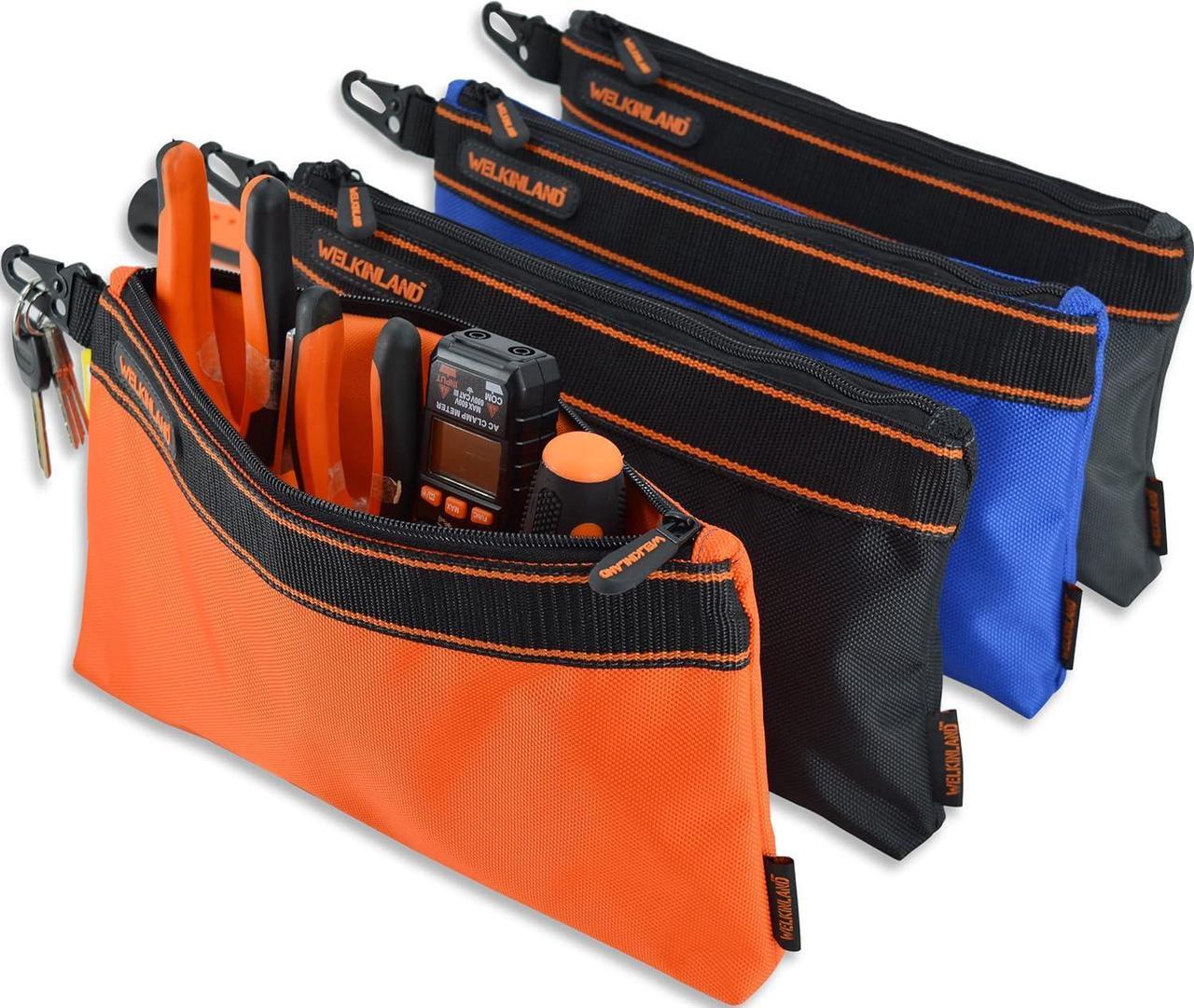 Main image of 4-Packs Small Tool Pouch, Heavy-Duty Tool Pouch, Electrician Tool Pouch, Tool Pouches w/Clip, Electricians Tool Pouch, Tool Pouch Bag, Small Tool Bag, Tool Bag Small, Zippered Tool Bags and Pouches