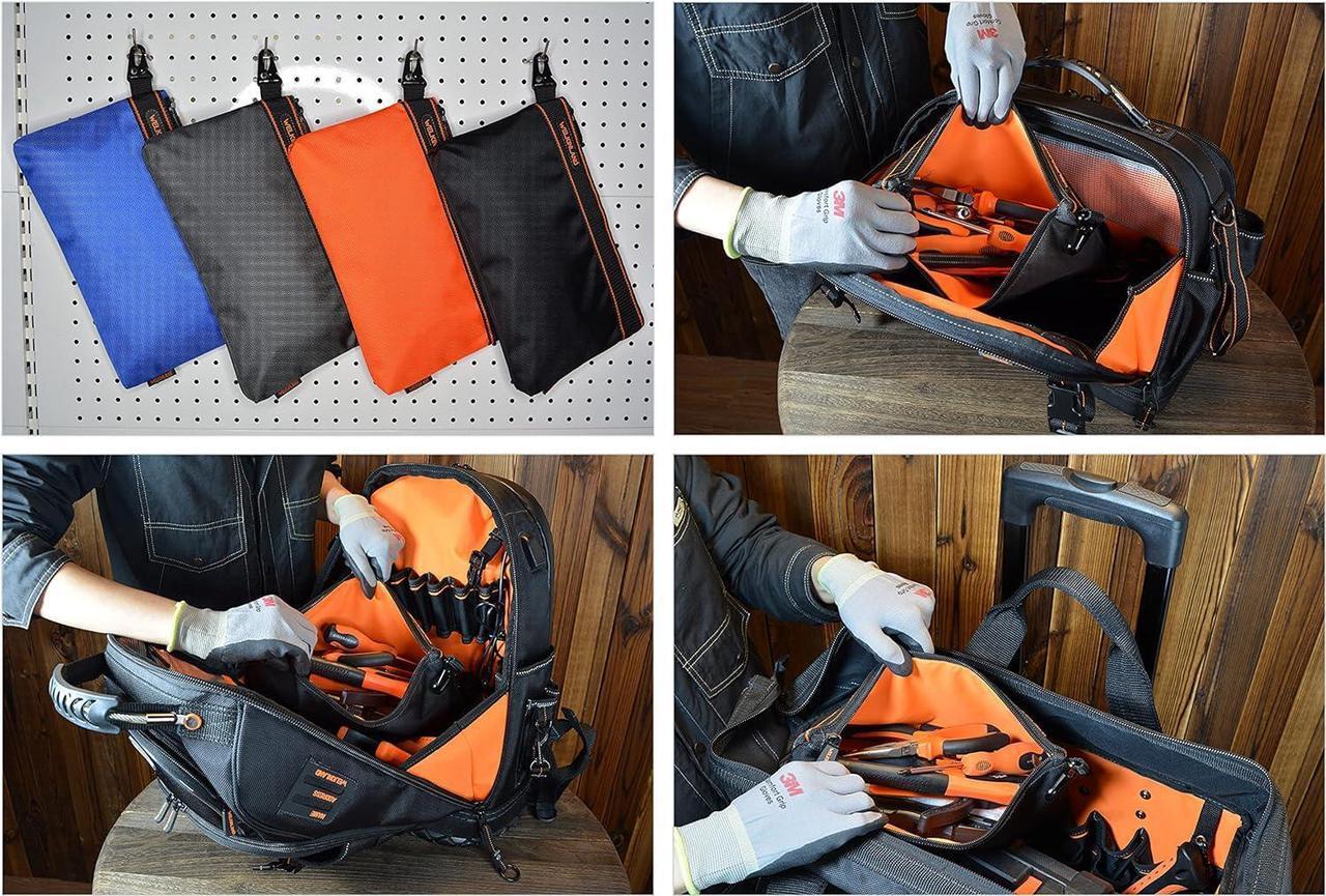 Alt view image 4 of 7 - 4-Packs Small Tool Pouch, Heavy-Duty Tool Pouch, Electrician Tool Pouch, Tool Pouches w/Clip, Electricians Tool Pouch, Tool Pouch Bag, Small Tool Bag, Tool Bag Small, Zippered Tool Bags and Pouches