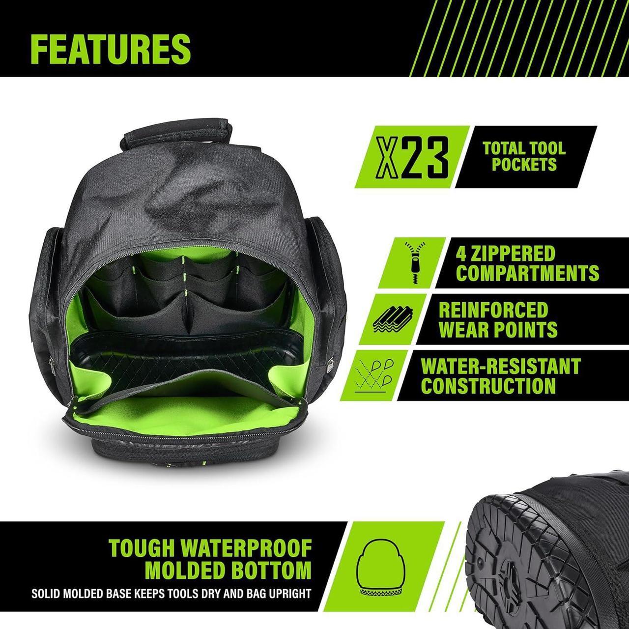 Alt view image 2 of 7 - AWP Extreme Tool Backpack, Heavy-Duty Tool Bag with Padded Shoulder, Back, and Waist Straps, Water-Resistant Construction Black