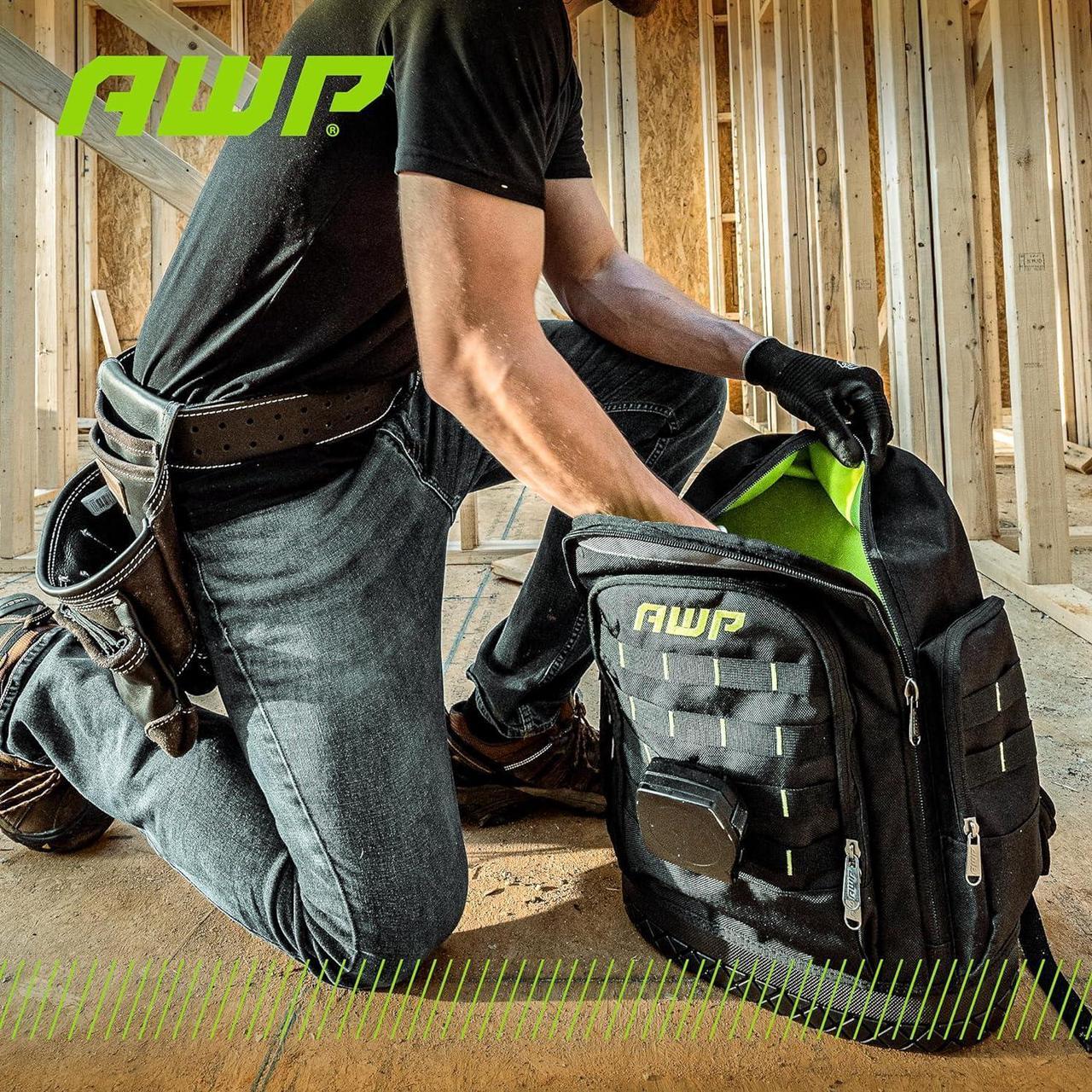 Alt view image 6 of 7 - AWP Extreme Tool Backpack, Heavy-Duty Tool Bag with Padded Shoulder, Back, and Waist Straps, Water-Resistant Construction Black