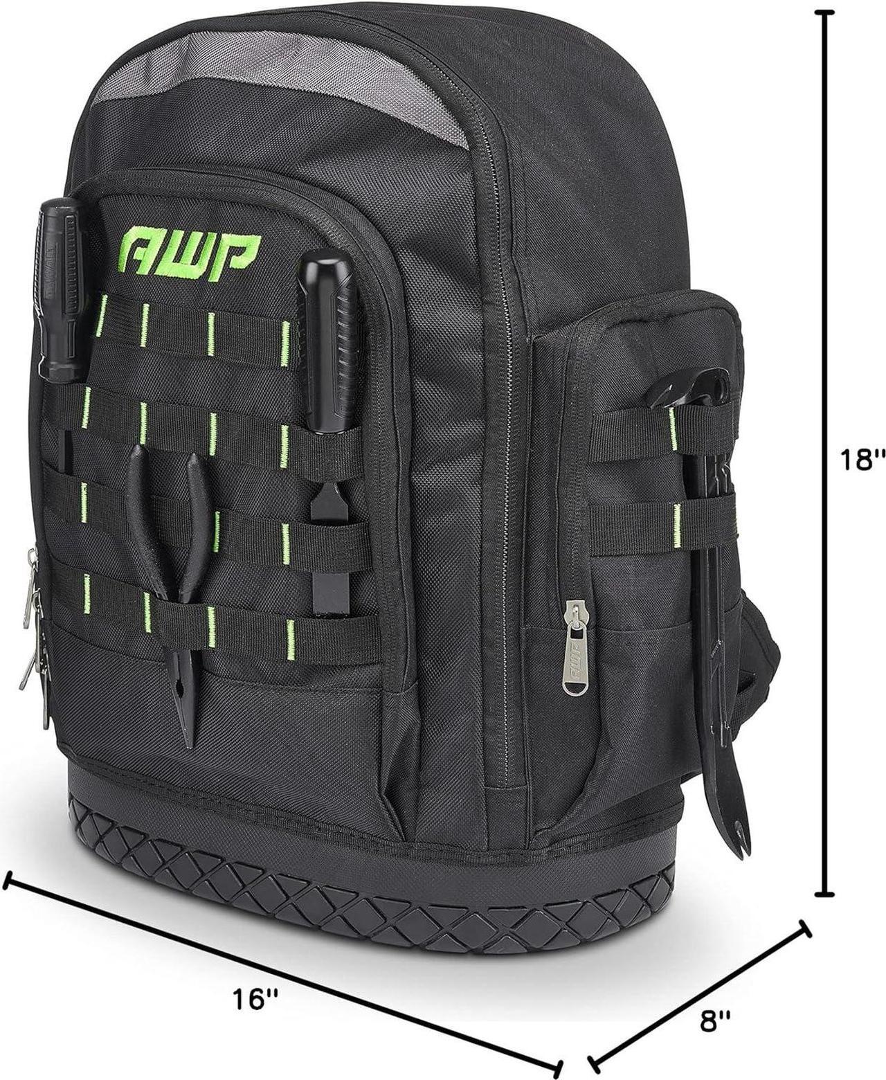 Alt view image 7 of 7 - AWP Extreme Tool Backpack, Heavy-Duty Tool Bag with Padded Shoulder, Back, and Waist Straps, Water-Resistant Construction Black