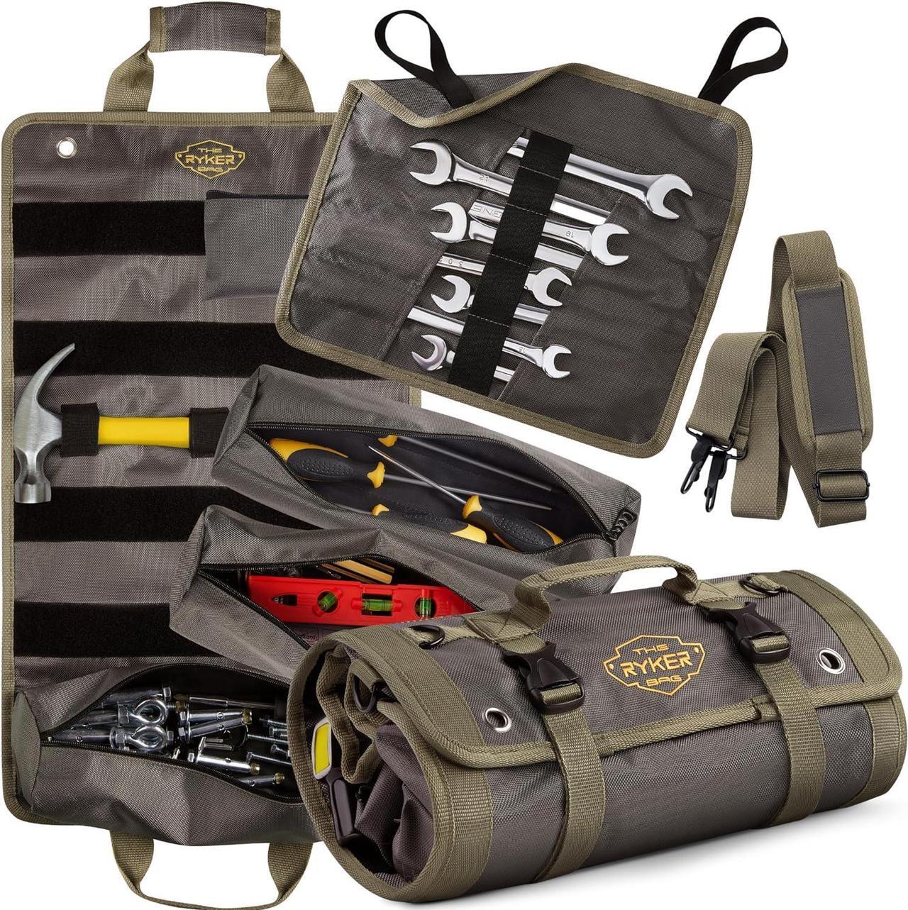 Main image of The Ryker Bag PRO Official Tool Roll Organizer  4 Detachable Tool Pouches + Wrench Organizer, Heavy Duty Tool Bags for men + women Roll Up Tool Bag for Mechanic/Electrician Tools Storage