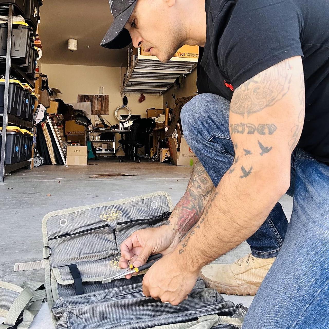 Alt view image 2 of 7 - The Ryker Bag PRO Official Tool Roll Organizer  4 Detachable Tool Pouches + Wrench Organizer, Heavy Duty Tool Bags for men + women Roll Up Tool Bag for Mechanic/Electrician Tools Storage