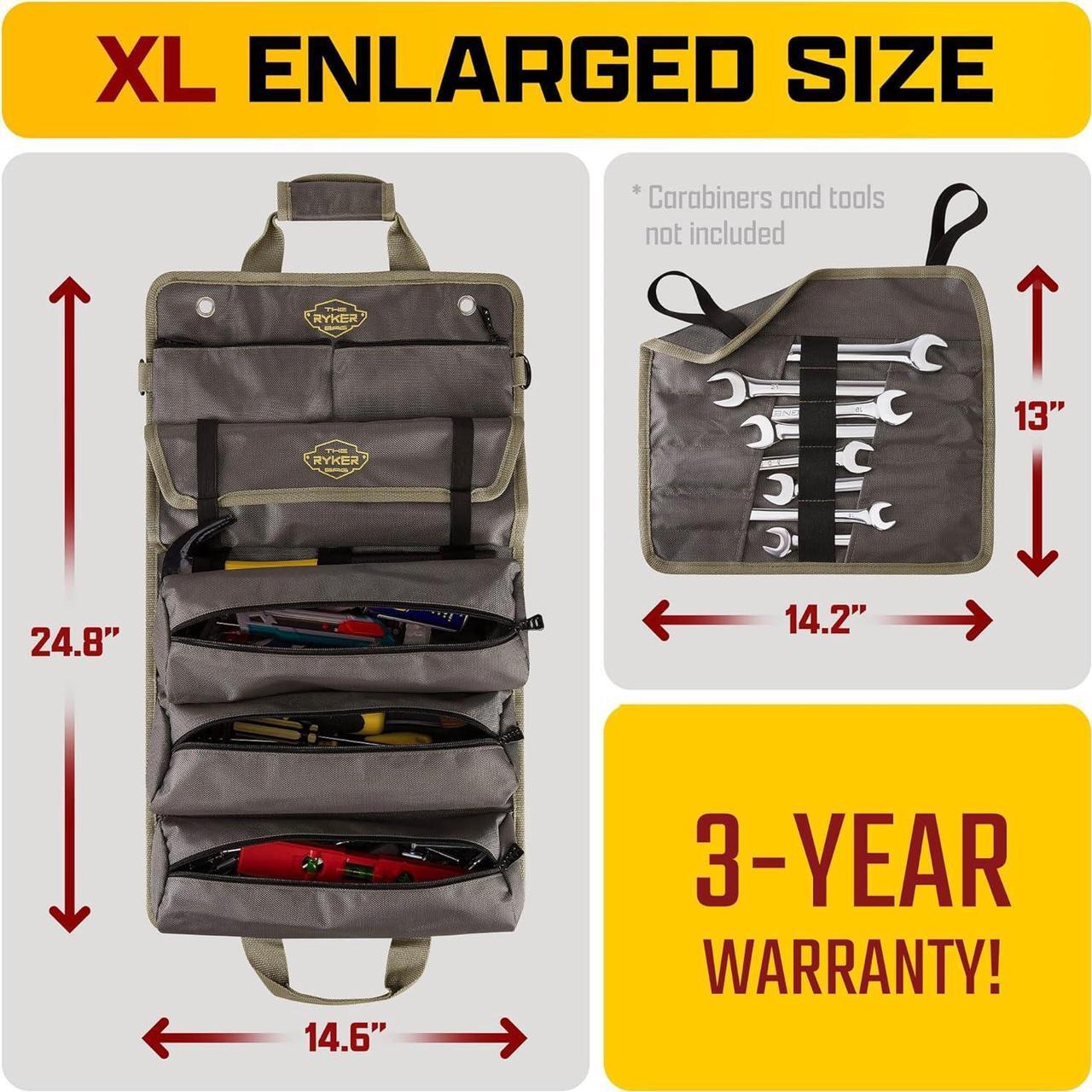 Alt view image 6 of 7 - The Ryker Bag PRO Official Tool Roll Organizer  4 Detachable Tool Pouches + Wrench Organizer, Heavy Duty Tool Bags for men + women Roll Up Tool Bag for Mechanic/Electrician Tools Storage