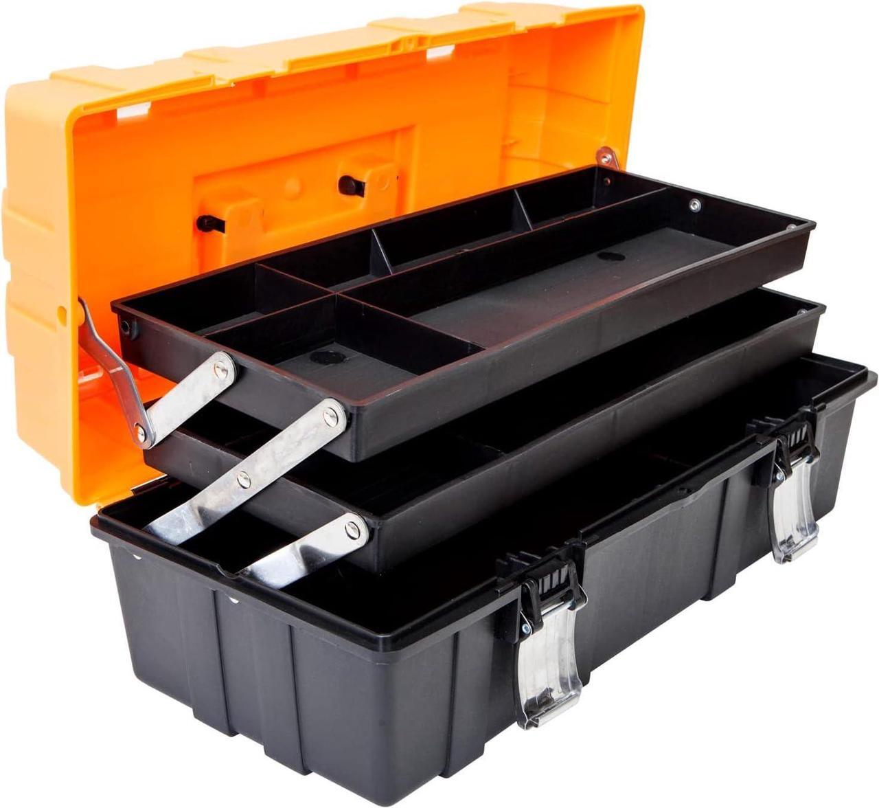 Main image of Torin 17-Inch Plastic Tool Box,3-Tiers Multi-Function Storage Portable Toolbox Organizer, Black/Orange ATRJH-3430T