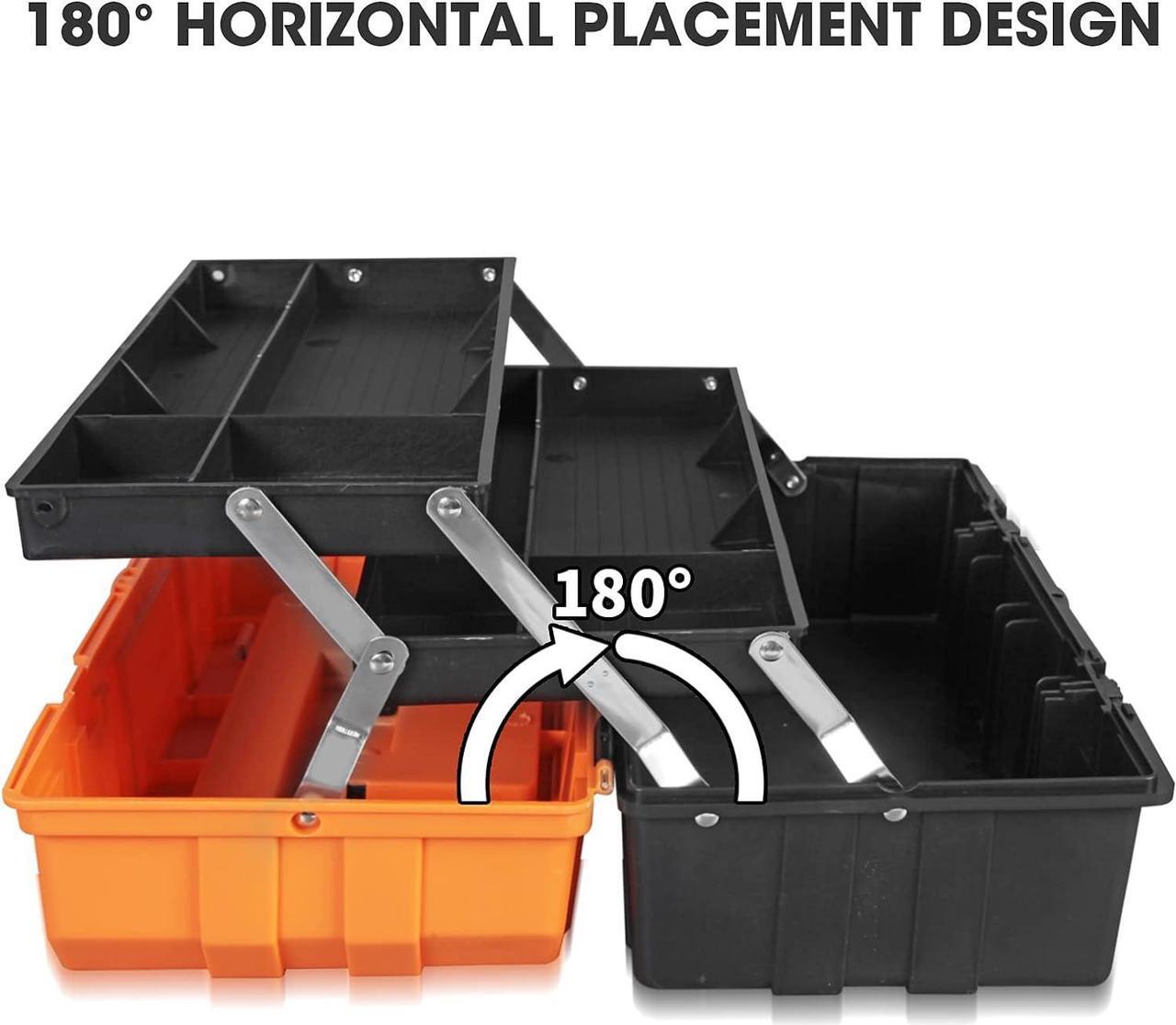 Alt view image 2 of 7 - Torin 17-Inch Plastic Tool Box,3-Tiers Multi-Function Storage Portable Toolbox Organizer, Black/Orange ATRJH-3430T