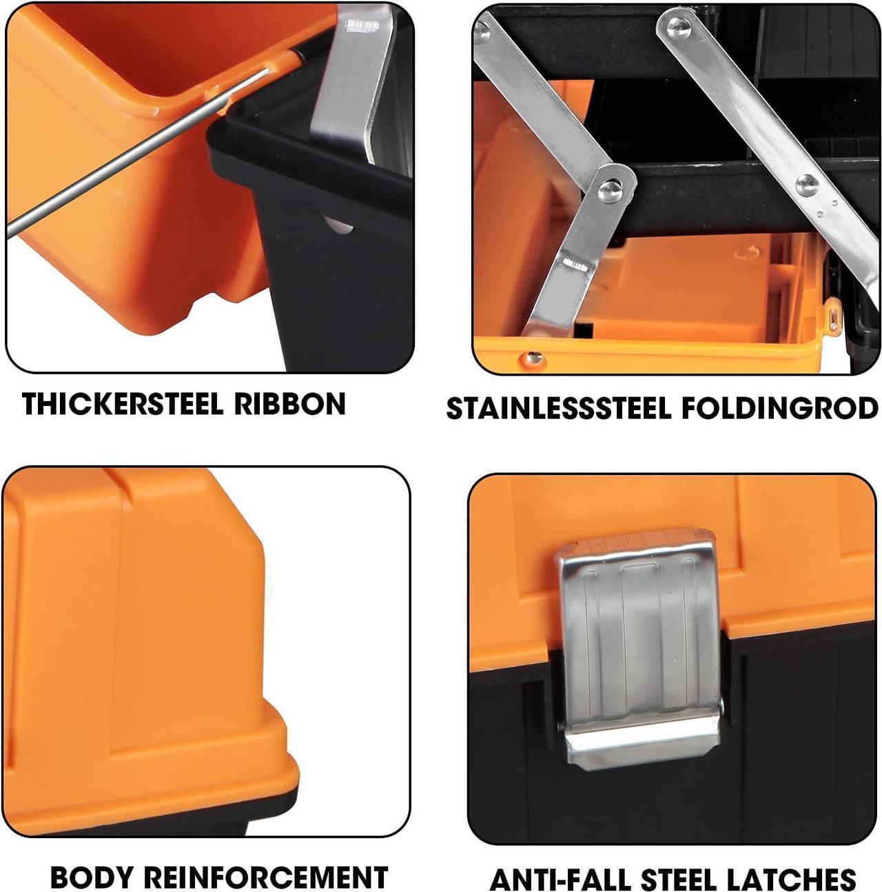 Alt view image 3 of 7 - Torin 17-Inch Plastic Tool Box,3-Tiers Multi-Function Storage Portable Toolbox Organizer, Black/Orange ATRJH-3430T