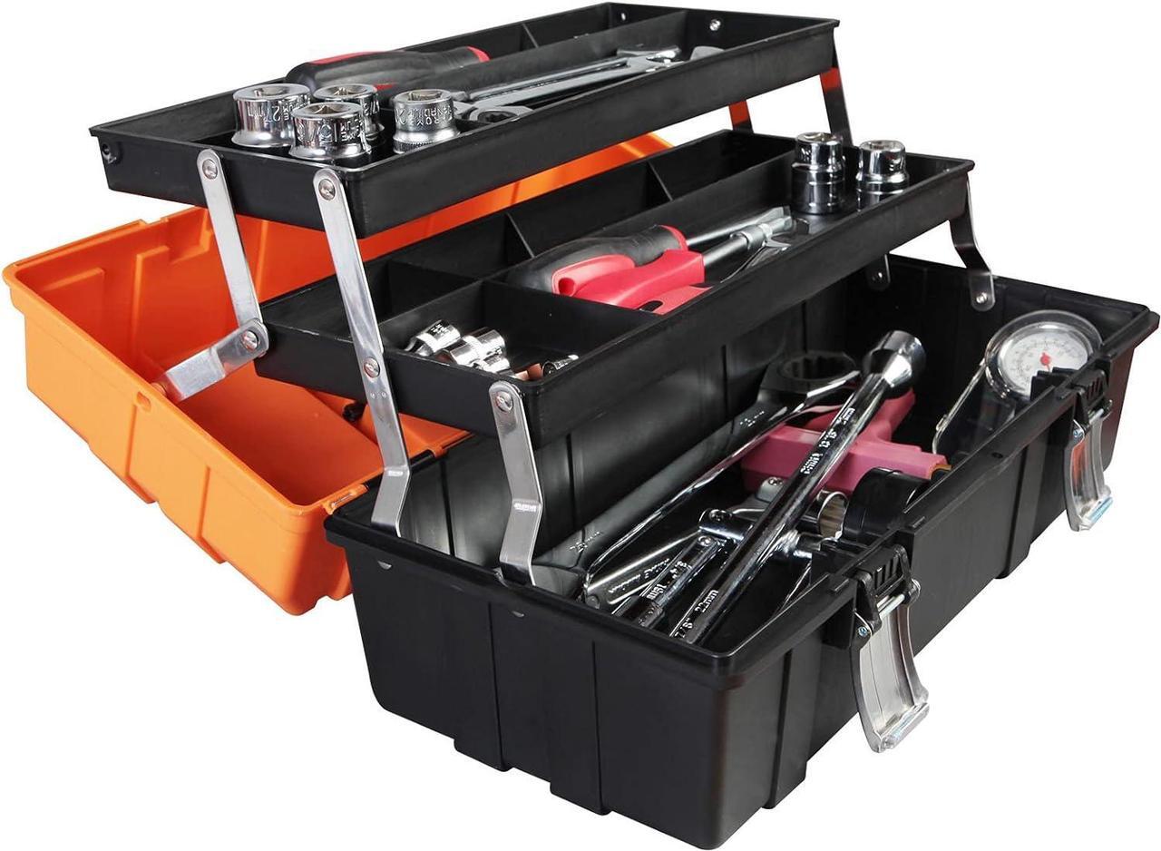 Alt view image 4 of 7 - Torin 17-Inch Plastic Tool Box,3-Tiers Multi-Function Storage Portable Toolbox Organizer, Black/Orange ATRJH-3430T