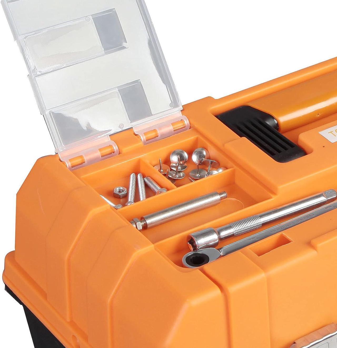 Alt view image 5 of 7 - Torin 17-Inch Plastic Tool Box,3-Tiers Multi-Function Storage Portable Toolbox Organizer, Black/Orange ATRJH-3430T