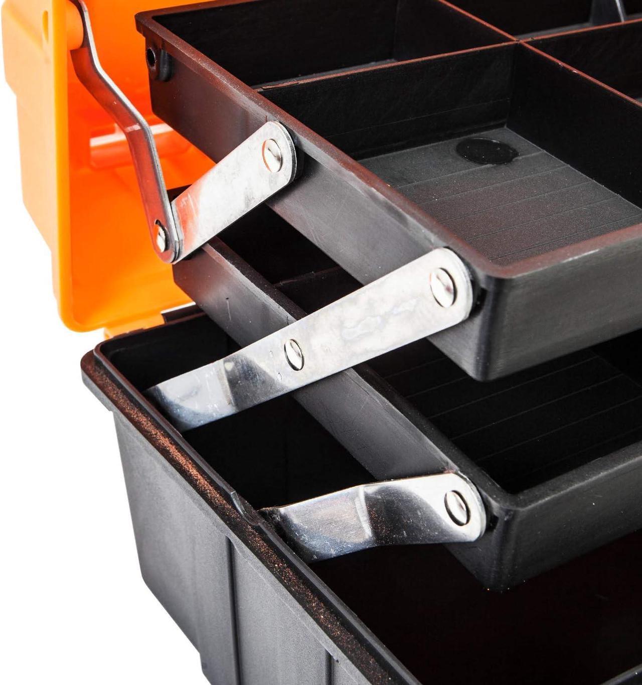 Alt view image 6 of 7 - Torin 17-Inch Plastic Tool Box,3-Tiers Multi-Function Storage Portable Toolbox Organizer, Black/Orange ATRJH-3430T