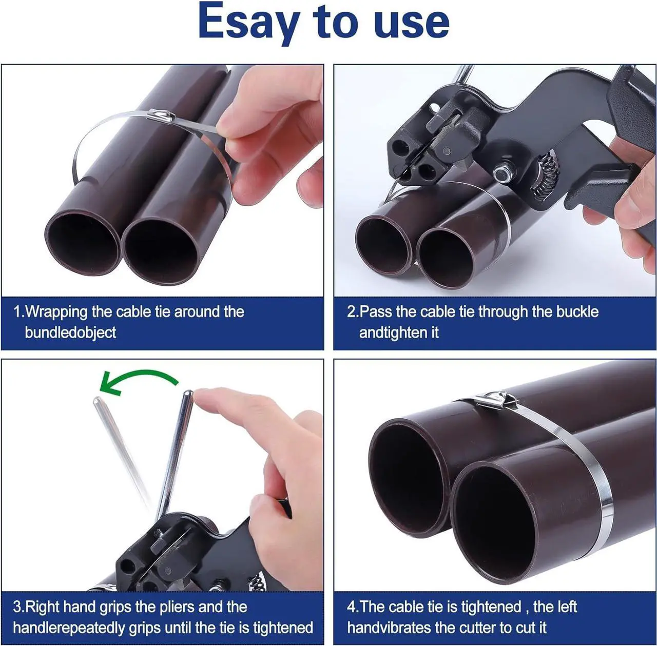 Alt view image 3 of 7 - Stainless Steel Cable Tie Gun With 100PCS Stainless Steel Cable Ties Cable Tie Tool for Metal Cable Zip Ties Tensioning Cutter Metal Zip Tie Tool Kit Self-Locking Zip Ties Kit