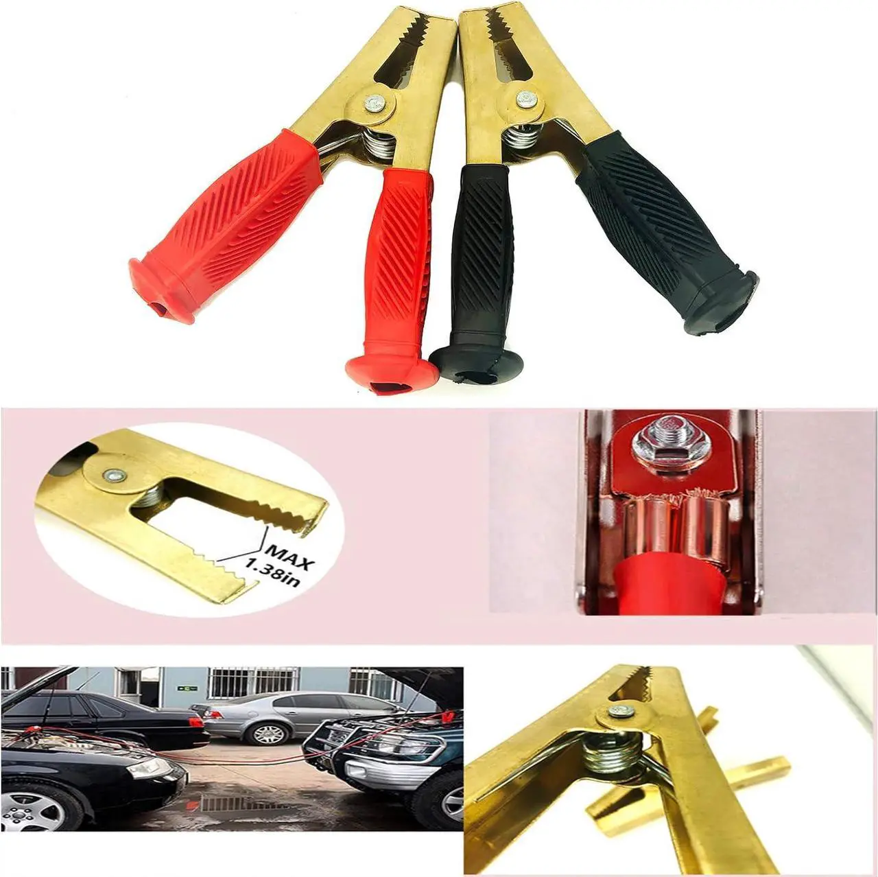 Alt view image 3 of 7 - Jumper Cable Battery Clamps Crocodile Clamp Pure Copper 100A/800A/1500A Car Battery Charger Clamps Power Replacement Battery Alligator Clips Jumper Cables Clamp Welding machine clamp (large 500-1500A)