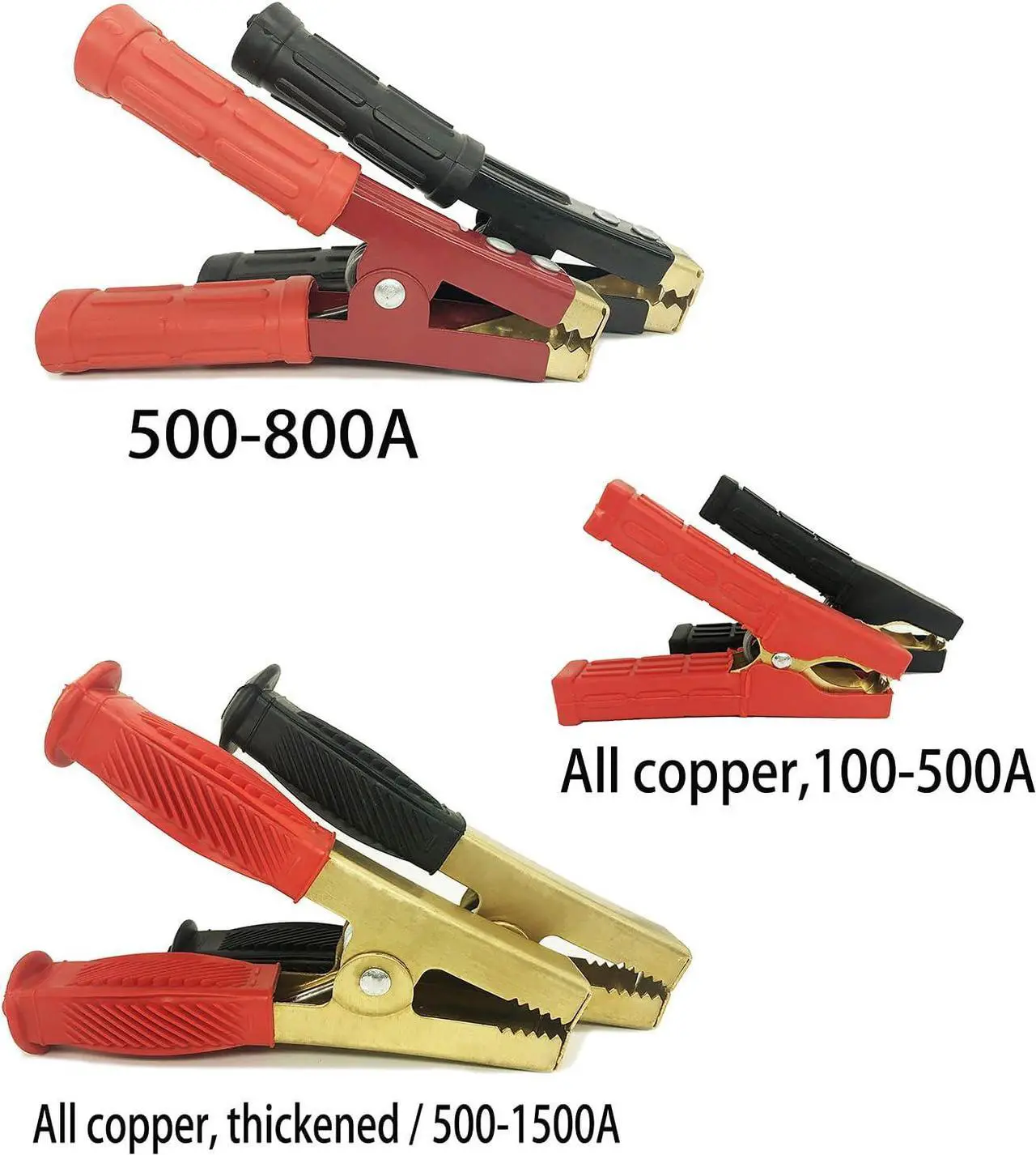 Alt view image 7 of 7 - Jumper Cable Battery Clamps Crocodile Clamp Pure Copper 100A/800A/1500A Car Battery Charger Clamps Power Replacement Battery Alligator Clips Jumper Cables Clamp Welding machine clamp (large 500-1500A)