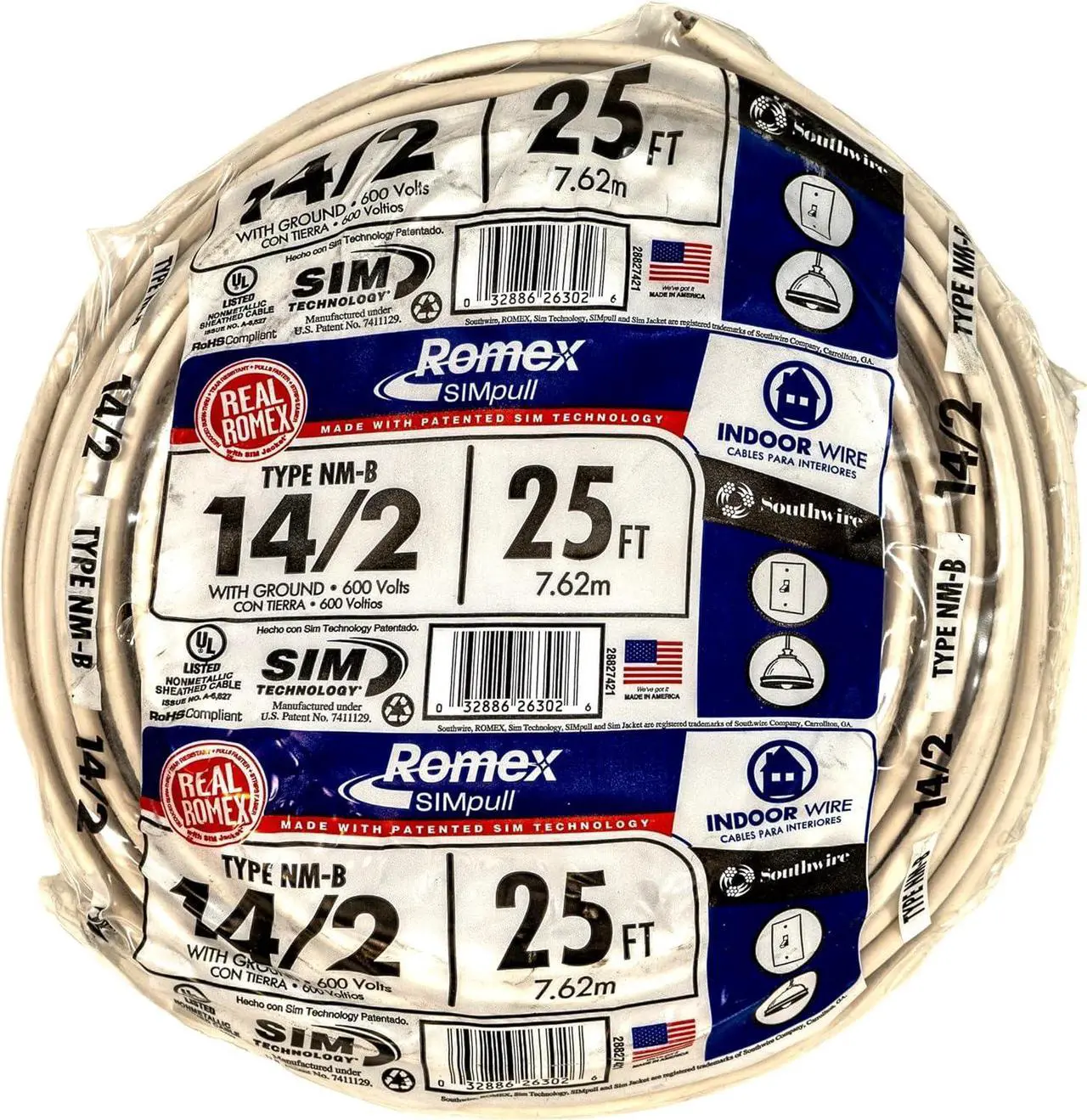 Alt view image 7 of 7 - Southwire Romex Brand Simpull Solid Indoor 14/2 W/G NMB Cable 25ft coil - SW# 28827421