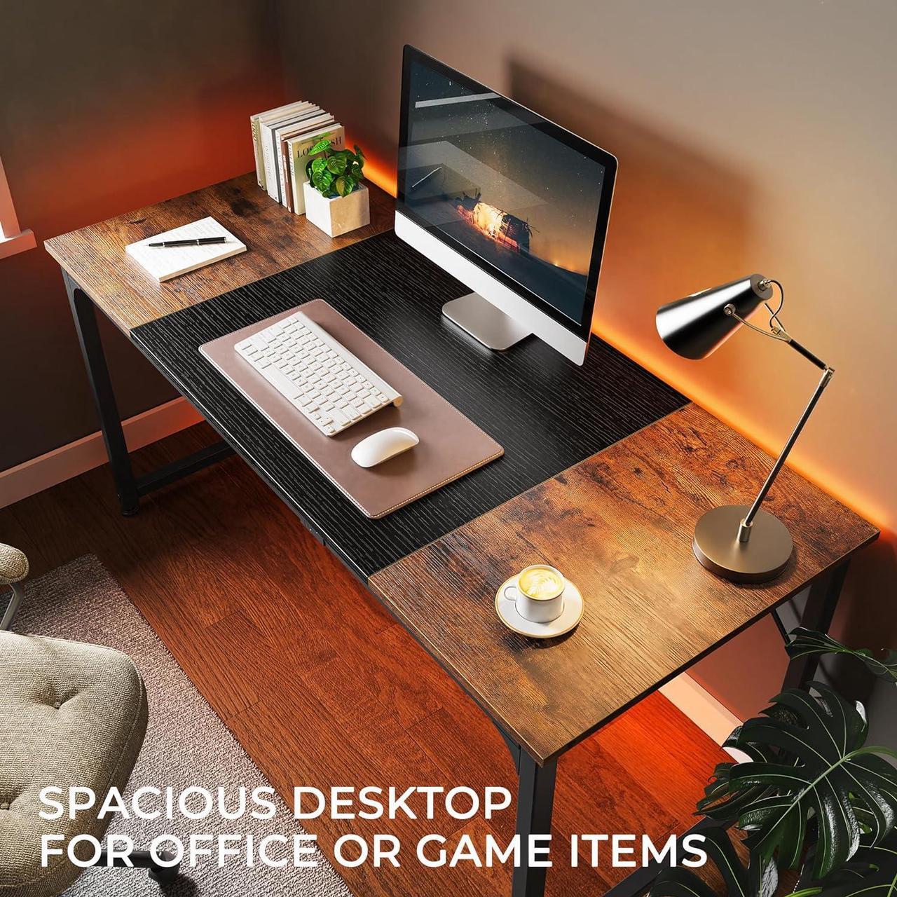 Alt view image 7 of 7 - Huuger Computer Desk, 63 Inch Office Desk, Gaming Desk with Storage, Writing Desk Work Desk for Home Office, Study, Modern Simple Desk, Large Legroom, Metal Frame, Rustic Brown and Black