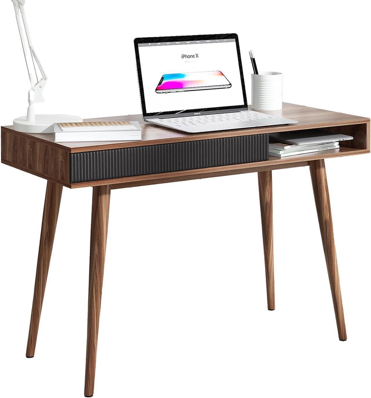 Alt view image 7 of 7 - Arts wish Office Desk Mid Century Modern Desk Writing Desk with Drawer Simple Home Office Desk Mid Century Desk, Walnut