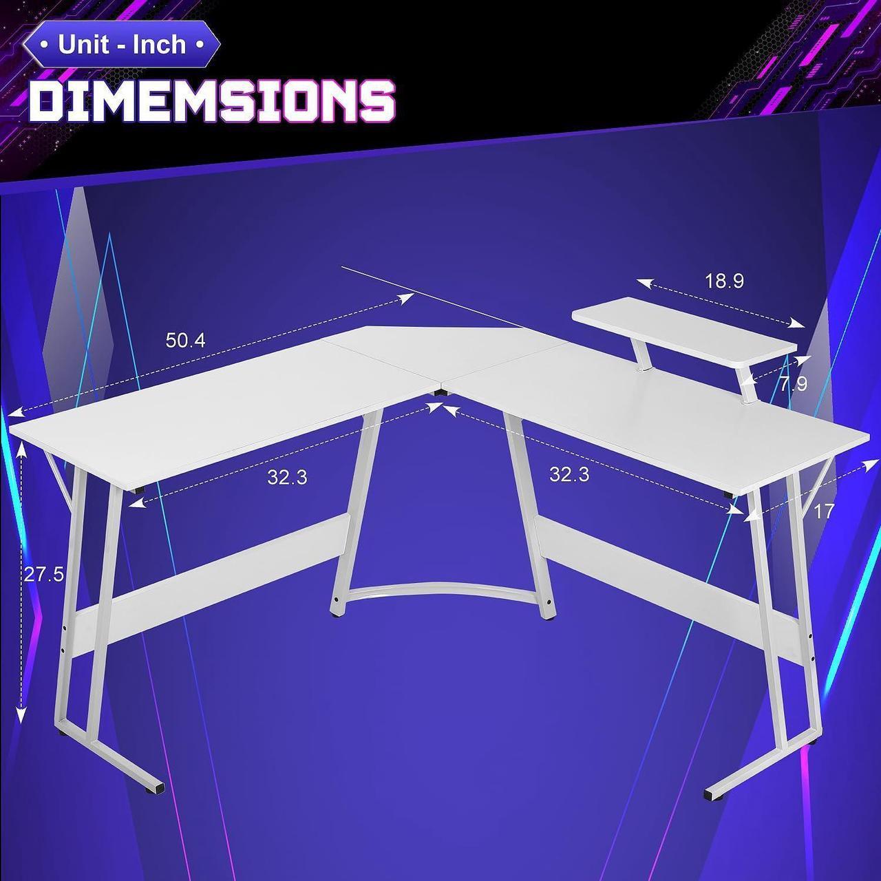 Alt view image 2 of 7 - NChanmar L Shaped Gaming Desk, Computer Corner Desk with Monitor Riser Stand, Home Office Desk Corner Desk for Studying, Working and Gaming, L Desk with Large Desktop, White