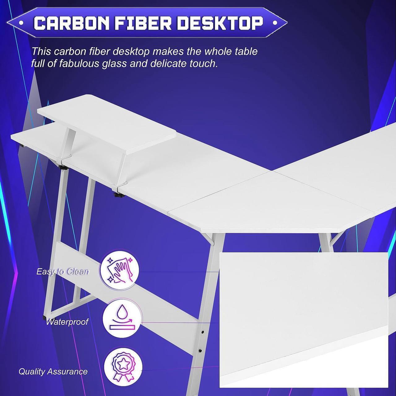 Alt view image 4 of 7 - NChanmar L Shaped Gaming Desk, Computer Corner Desk with Monitor Riser Stand, Home Office Desk Corner Desk for Studying, Working and Gaming, L Desk with Large Desktop, White