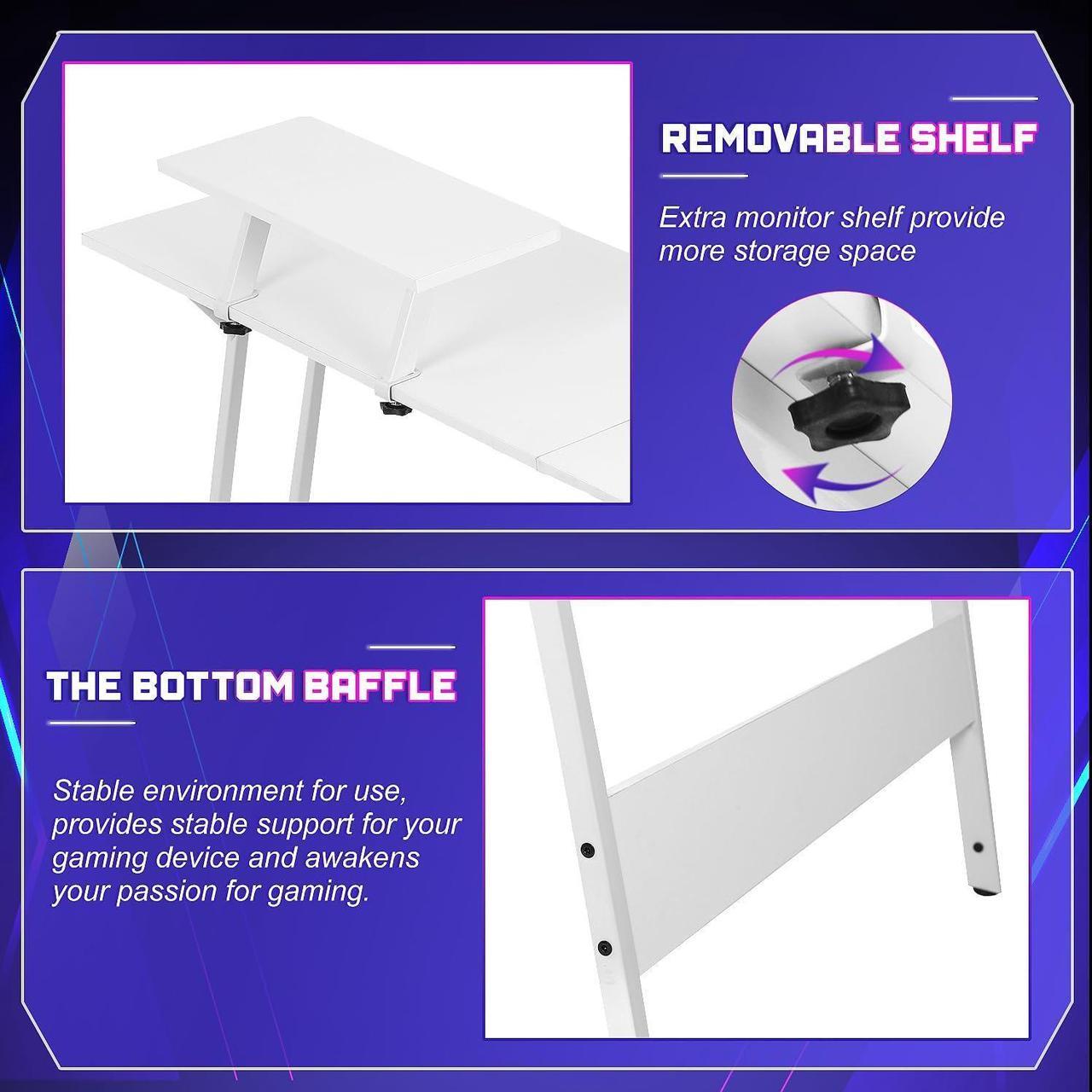 Alt view image 6 of 7 - NChanmar L Shaped Gaming Desk, Computer Corner Desk with Monitor Riser Stand, Home Office Desk Corner Desk for Studying, Working and Gaming, L Desk with Large Desktop, White