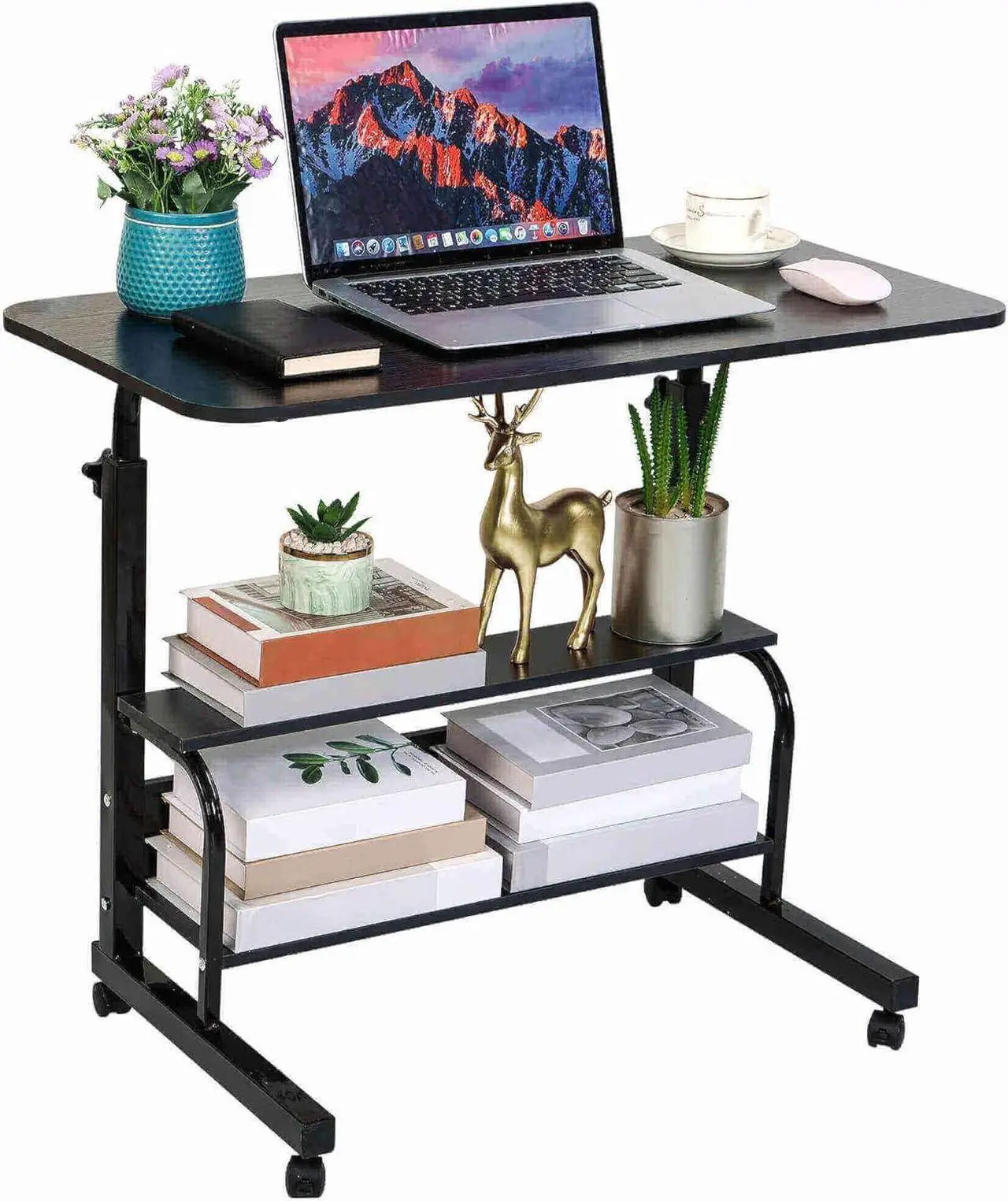 Main image of Home Office Study Desk Corner Desk for Small Space Rolling Desk Mobile Computer Desk Portable Desk for Bedrooms Adjustable Desk Writing Desk with Storage Gaming Table Size 31.5x15.7 Incn Pure Black