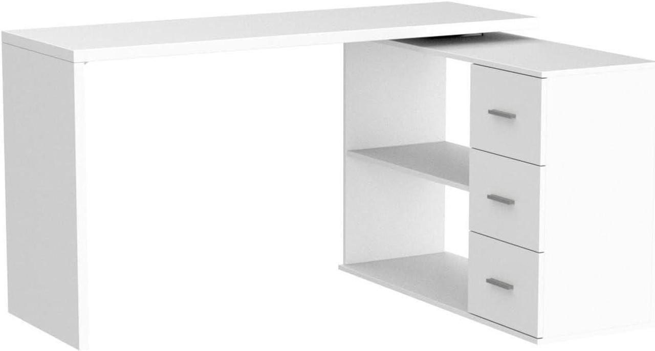 Alt view image 5 of 7 - HSH White L Shaped Desk with Drawers Shelves, 360 Rotating L Shape Computer Desk with Storage Cabinet, Corner Home Office Desk Computer Table55 Inch