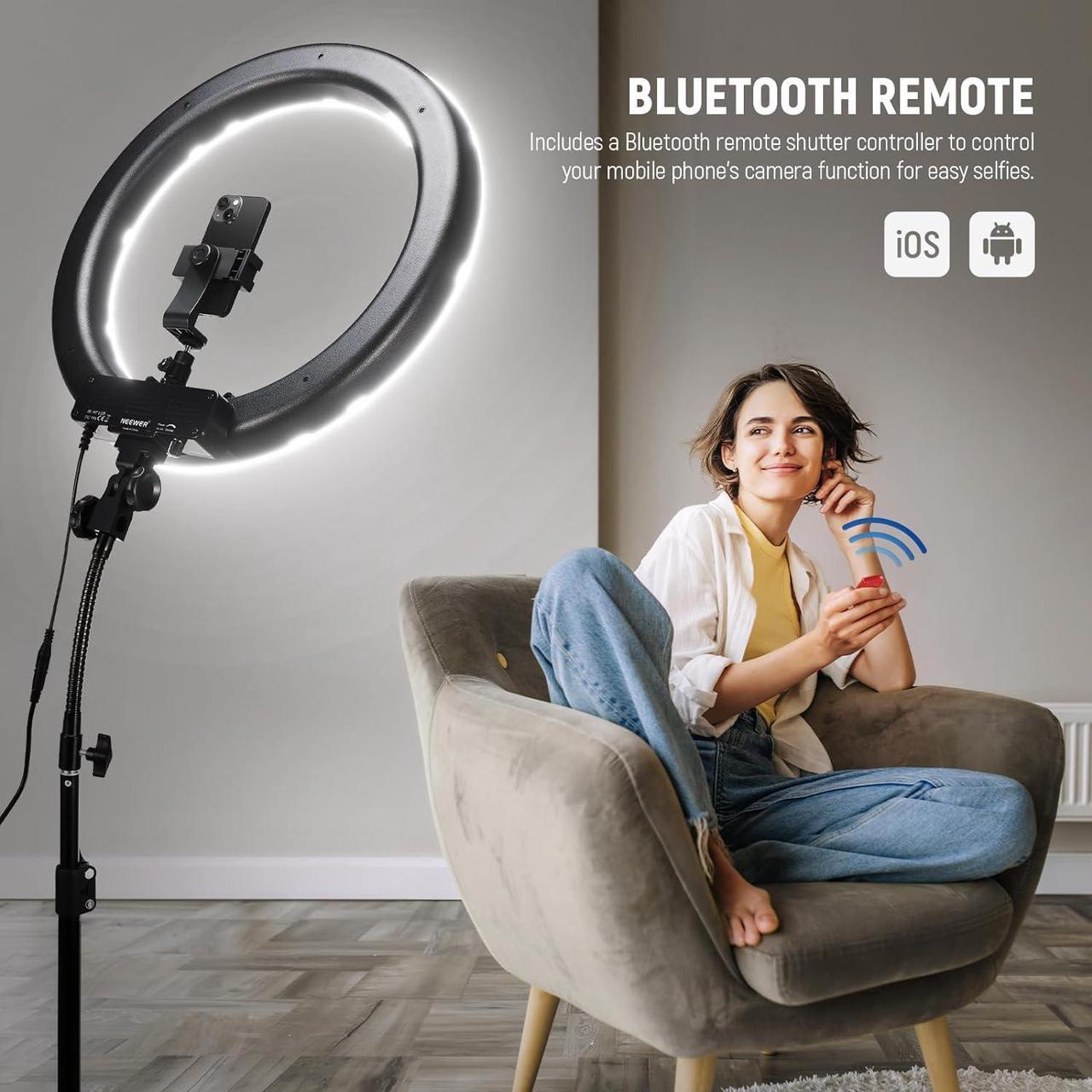 Alt view image 5 of 7 - NEEWER Ring Light 18inch Kit: 55W 5600K Professional LED with Stand and Phone Holder, Soft Tube & Bag for Tattoo Lash Extension Barber Makeup Artist Studio Video Photography Lighting, RL-18