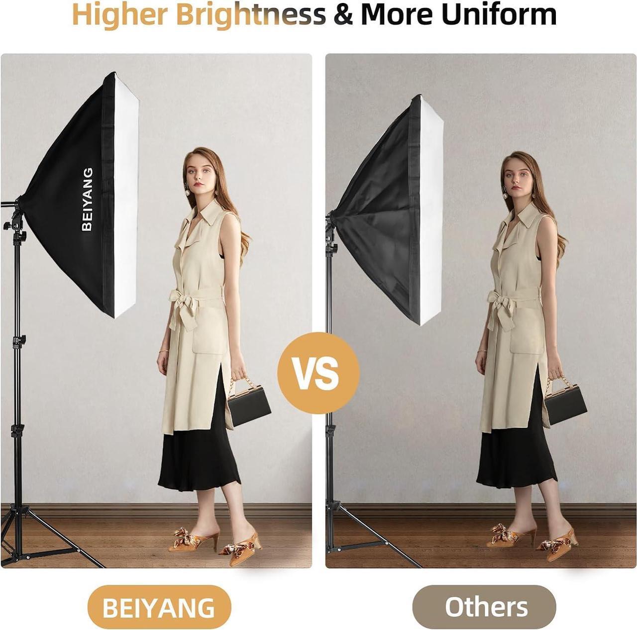 Alt view image 7 of 7 - Softbox Lighting Kit Photography Soft Box 20'' X 28'', 85W Studio 6000k Bulb LED Light, 6.7'Light Stand, Remote Set, BEIYANG