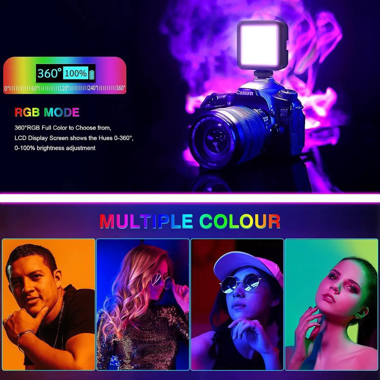 Alt view image 3 of 7 - Magnetic RGB Led Video Light LED Camera Light 360° Full Color Portable Photography Lighting Whit 3 Cold Shoe2000mAh Rechargeable CRI 96+/2500-9900K/13 Scene (Black)
