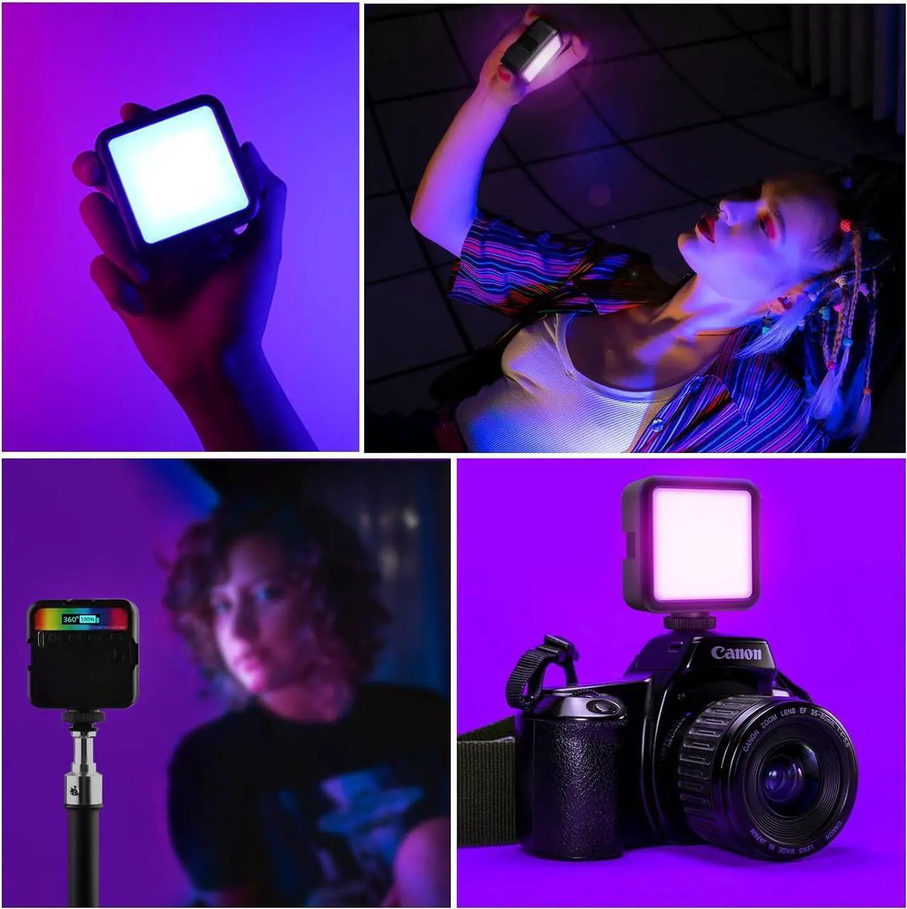 Alt view image 7 of 7 - Magnetic RGB Led Video Light LED Camera Light 360° Full Color Portable Photography Lighting Whit 3 Cold Shoe2000mAh Rechargeable CRI 96+/2500-9900K/13 Scene (Black)