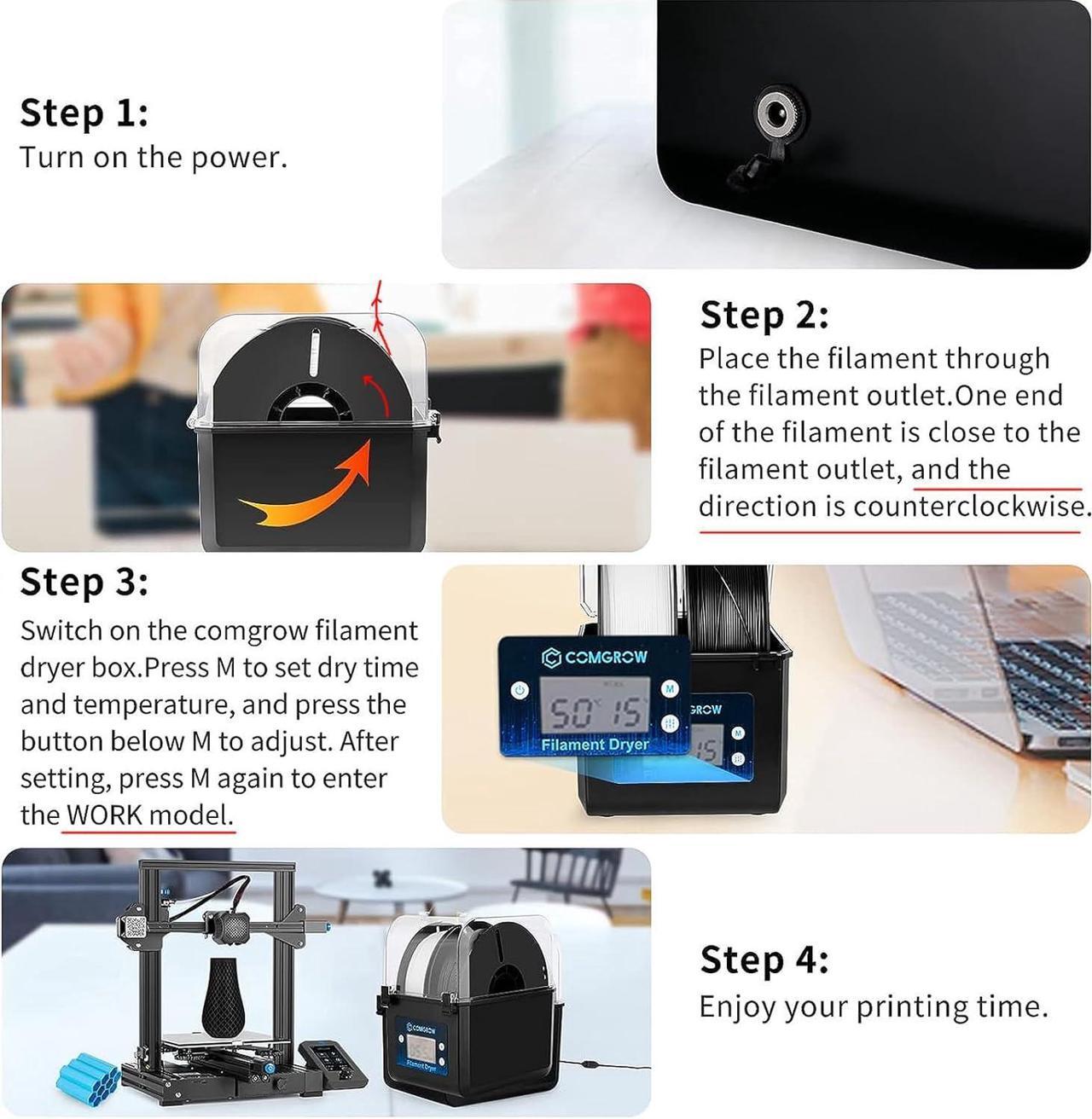 Alt view image 4 of 7 - Comgrow 3D Printer Filament Dryer Box, Comgrow 3D Filament Storages, Keeping Filaments Dry During 3D Printing, Compatible with 1.75mm/2.85mm PLA PETG ABS Material, Filament Dehydrator, Spool Holder