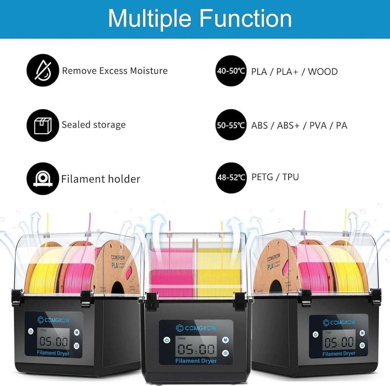 Alt view image 6 of 7 - Comgrow 3D Printer Filament Dryer Box, Comgrow 3D Filament Storages, Keeping Filaments Dry During 3D Printing, Compatible with 1.75mm/2.85mm PLA PETG ABS Material, Filament Dehydrator, Spool Holder