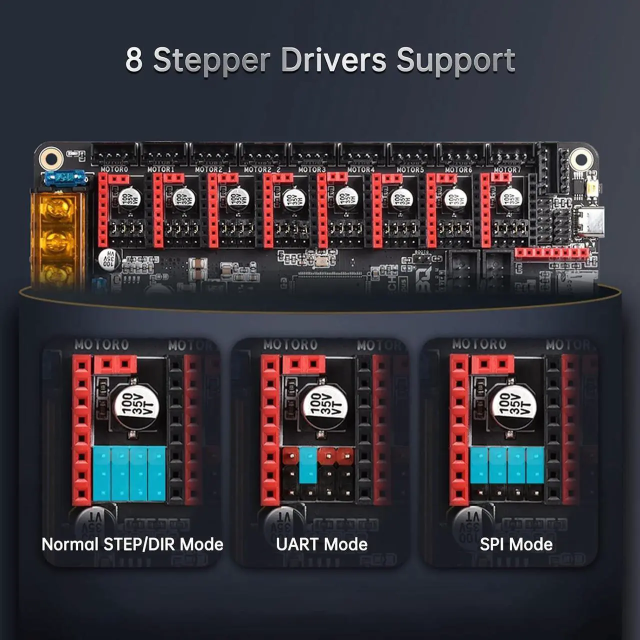 Alt view image 3 of 6 - BIGTREETECH Direct Octopus V1.1 Control Board 32Bit Silent Motherboard Support 8 Axis TMC2209 Stepper Motor Driver Compatible btt pi v1.2 to Running Klipper/Marlin for Voron 2.4 CoreXY 3D Printer