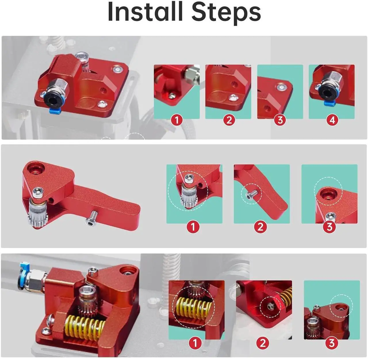Alt view image 2 of 7 - Bigtreetech Upgrade Dual Gear Extruder, Double Gear MK8 Extruder 3D Printer Dual Driver Stock Feeder All Metal 1.75mm Filament Extruder Kit for CR-10S Pro/CR-10/ Ender 3 V2/Ender 3/Ender 3 Pro Series