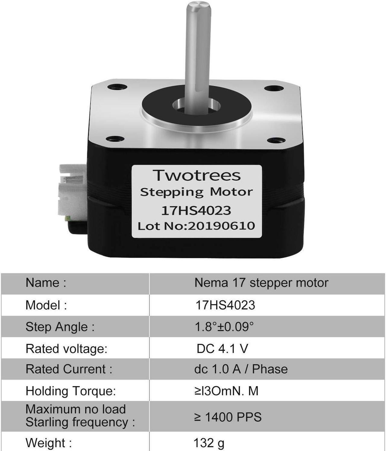Alt view image 5 of 6 - Twotrees Nema17 Stepper Motor 17HS 4023 Stepper motor Bipolar 42 Motor 4-Lead Wire with 1m Cable 23mm 42BYGH 1.5A Motor for CNC XYZ 3D Printer