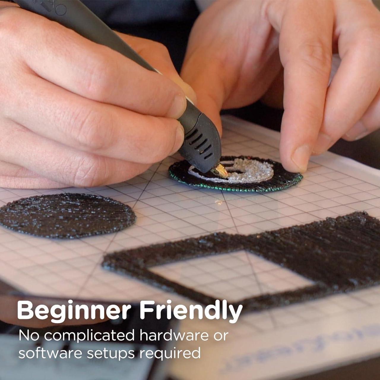 Alt view image 6 of 7 - 3Doodler Flow 3D Printing Pen for Teens, Adults & Creators! - Black - with Free Refill Filaments + Stencil Book + Getting Started Guide