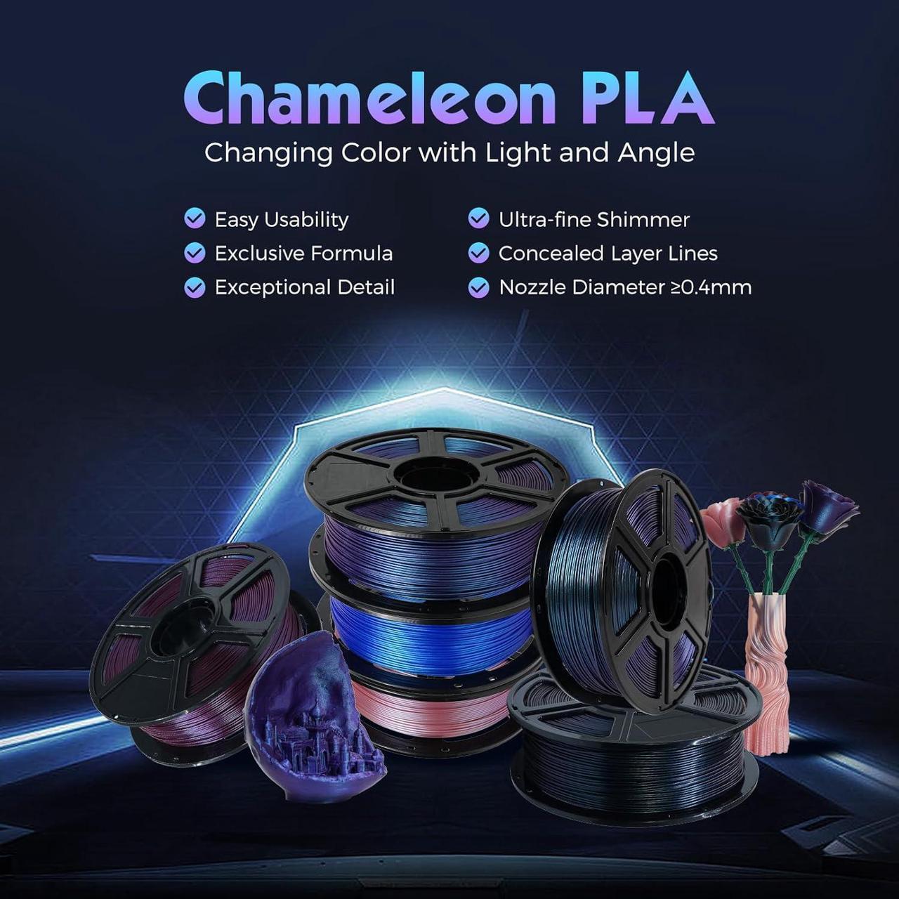 Alt view image 2 of 7 - FLASHFORGE PLA Filament 1.75mm +/- 0.02mm Burnt Titanium, Color Changeable 3D Printer Filament 1kg (2.2lbs), Chameleon Changing Colors with Light, Perfectly Hide The Layer Line