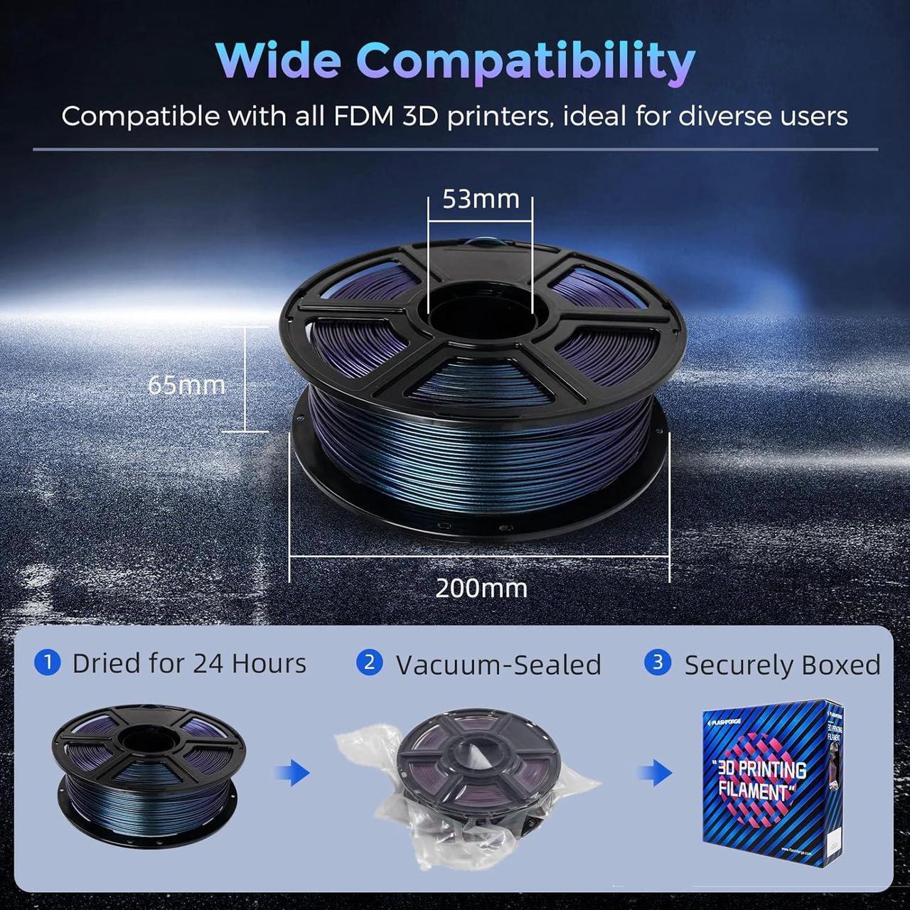 Alt view image 7 of 7 - FLASHFORGE PLA Filament 1.75mm +/- 0.02mm Burnt Titanium, Color Changeable 3D Printer Filament 1kg (2.2lbs), Chameleon Changing Colors with Light, Perfectly Hide The Layer Line