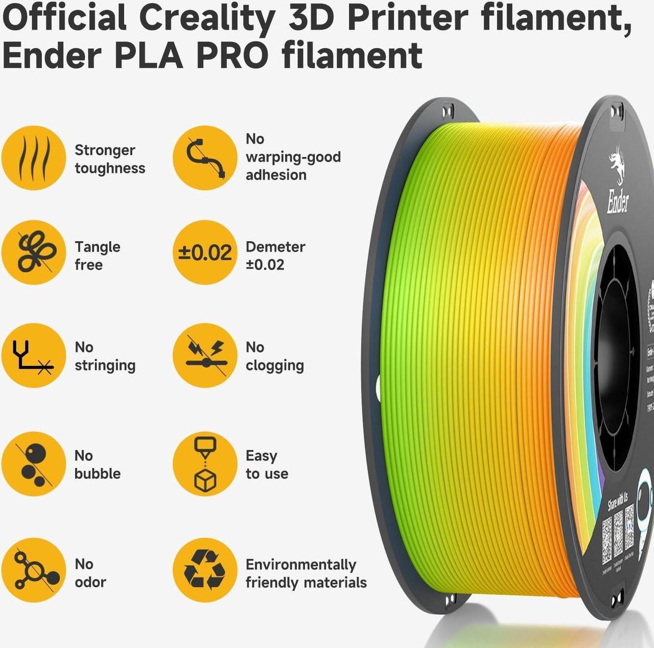 Alt view image 4 of 7 - Official Creality PLA Filament Pro Rainbow, 1.75mm 3D Printer Filament, Ender PLA + (Plus) Printing Filament, 1kg Spool (2.2lbs), Dimensional Accuracy ±0.02mm. Fit Most 3D Printers
