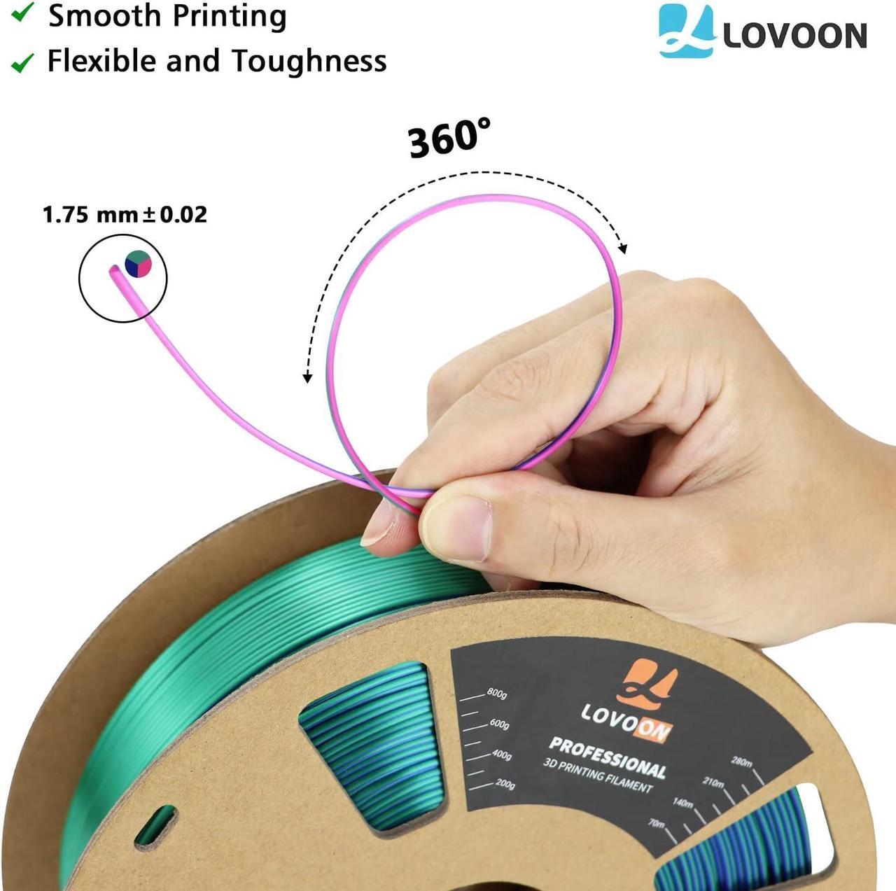 Alt view image 5 of 6 - LOVOON 3D Printer Filament, Tricolor PLA Filament 1.75mm Silk Rainbow Filament Green-Red-Blue, 3D Printing Accessories PLA Filament Multicolor, Dimensional Accuracy +/-0.02mm, 2.2lbs/Spool
