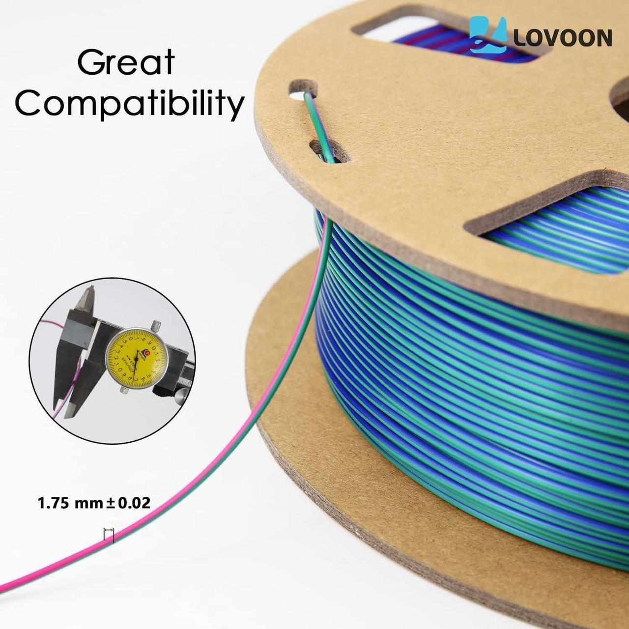 Alt view image 4 of 6 - LOVOON 3D Printer Filament, Tricolor PLA Filament 1.75mm Silk Rainbow Filament Green-Red-Blue, 3D Printing Accessories PLA Filament Multicolor, Dimensional Accuracy +/-0.02mm, 2.2lbs/Spool