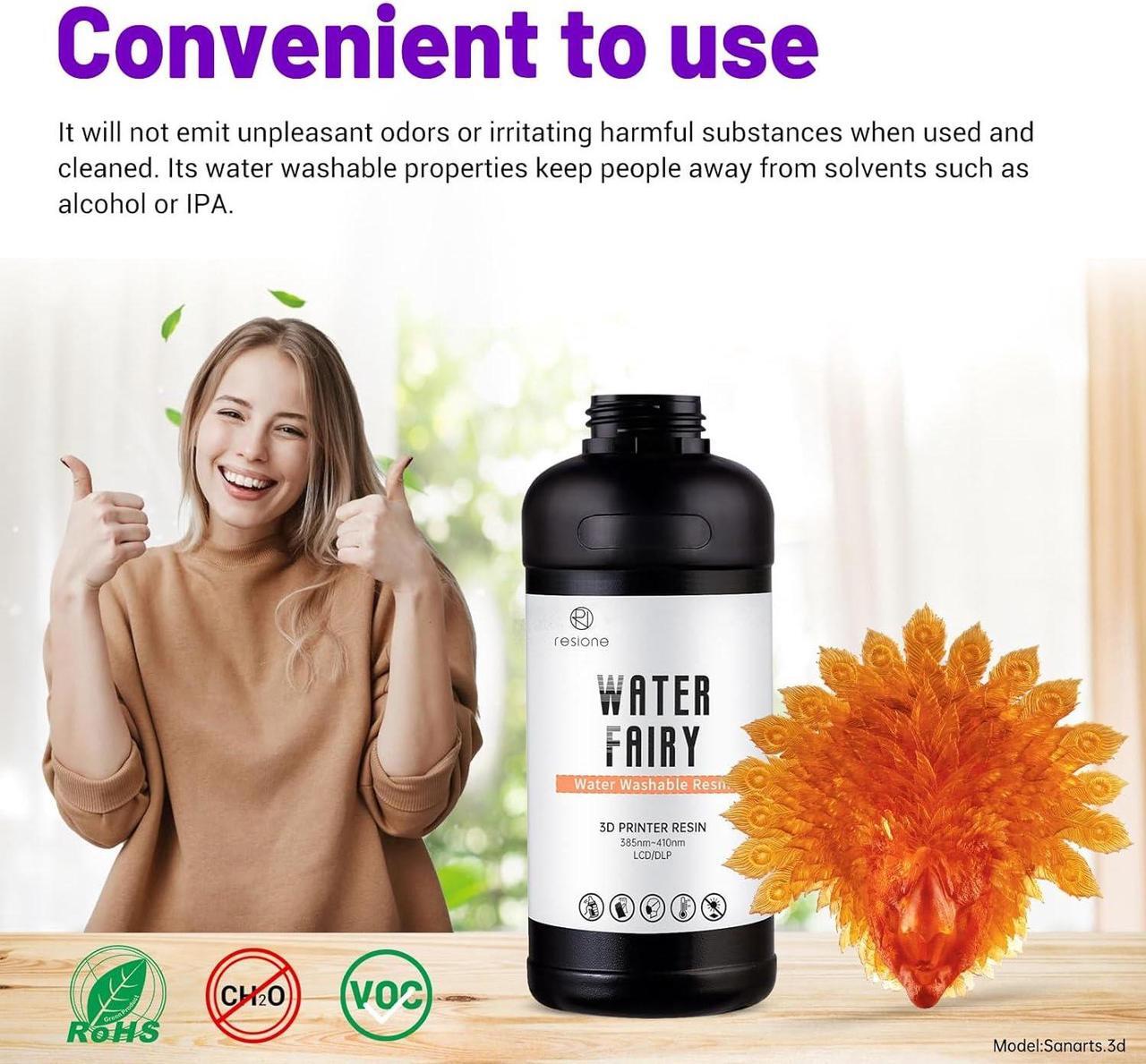 Alt view image 3 of 7 - RESIONE 3D Printer Resin, Water Fairy Water-Washable Resin with High-Speed Printing Excellent Fluidity and Almost Odorless Printing Resin